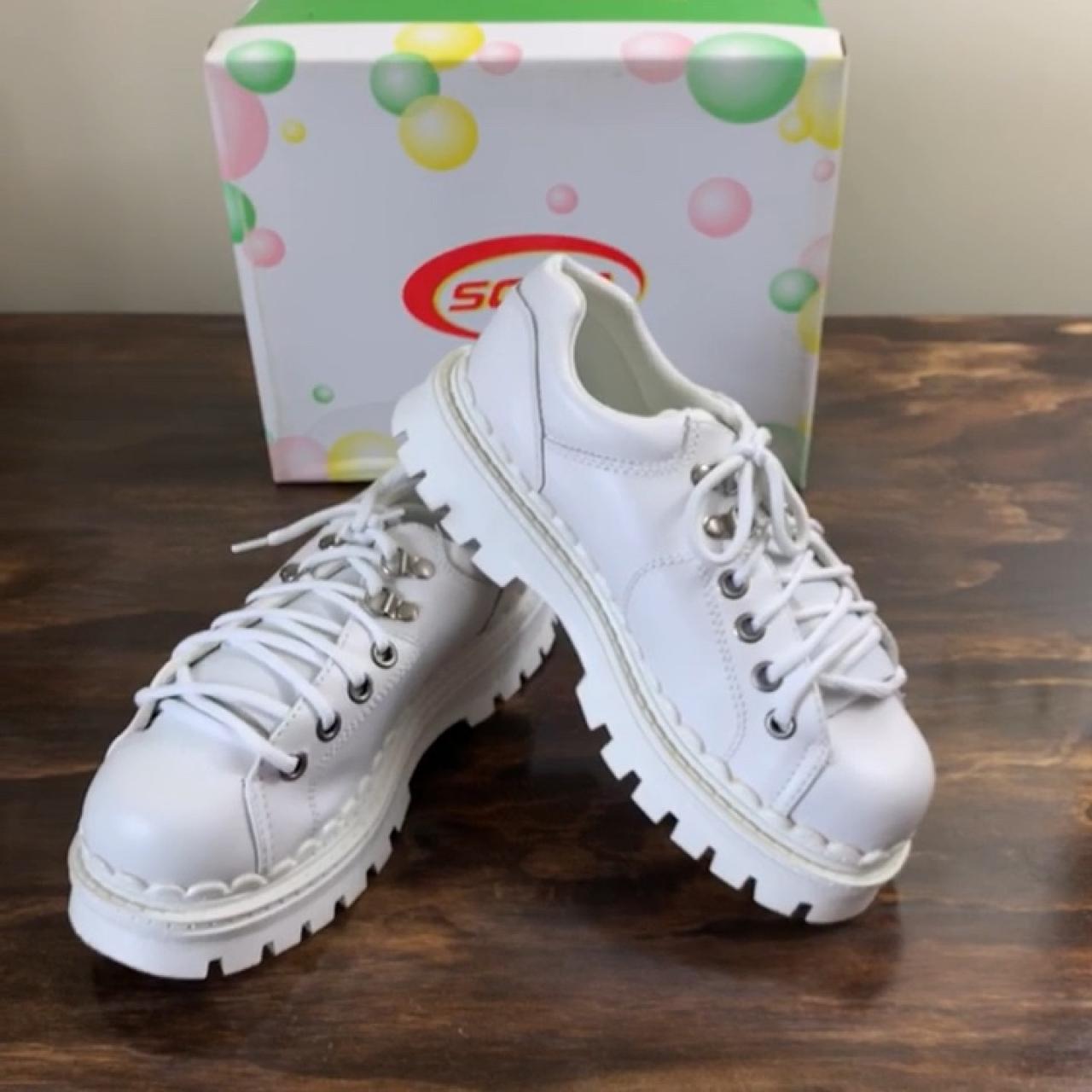 white soda platform shoes