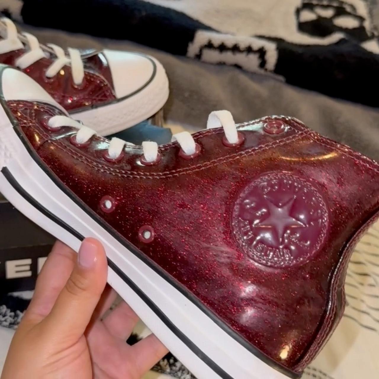 Glitter Burgundy Maroon High Top Converse Women s Depop