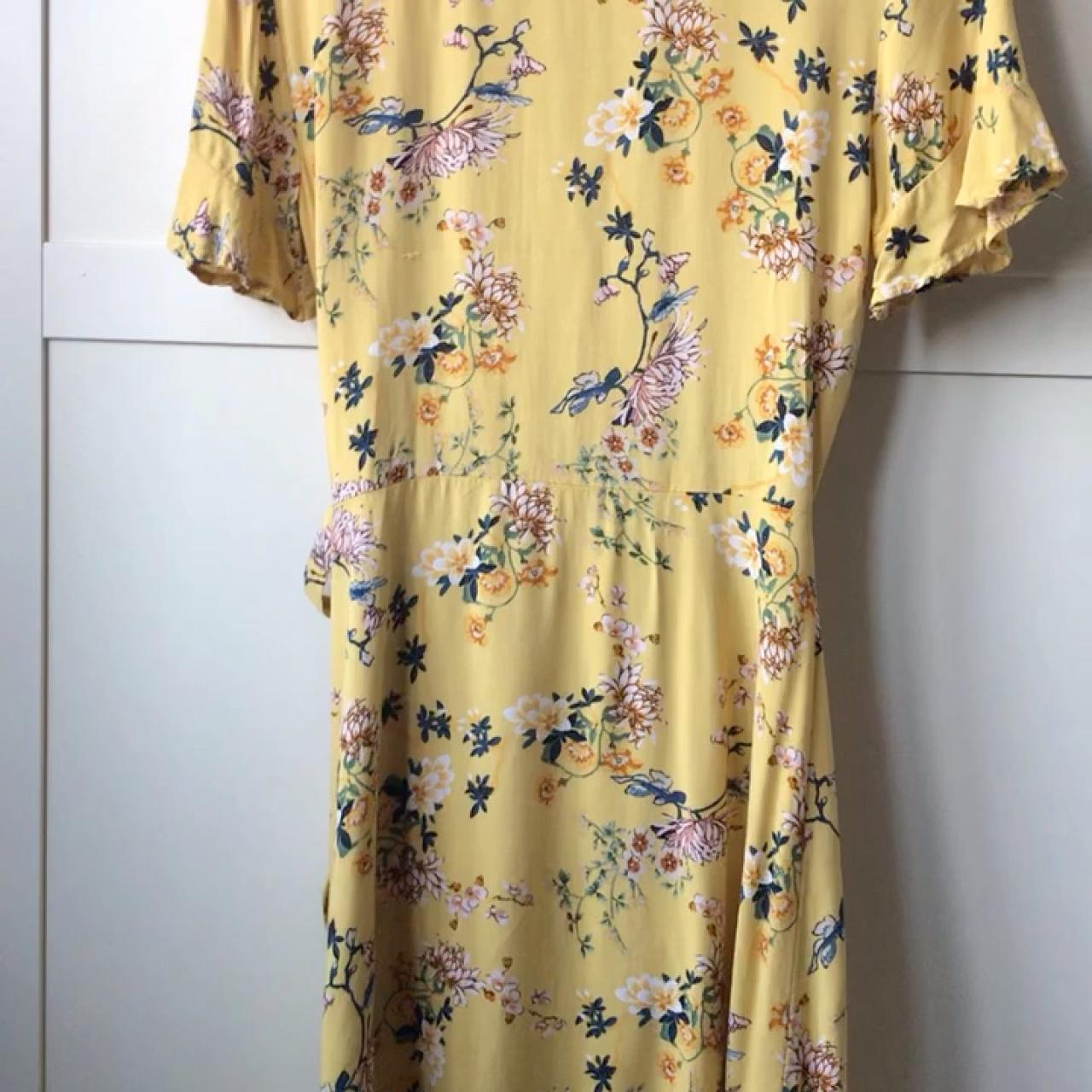 YELLOW FLORAL WRAP DRESS Lovely cherry blossom and... - Depop