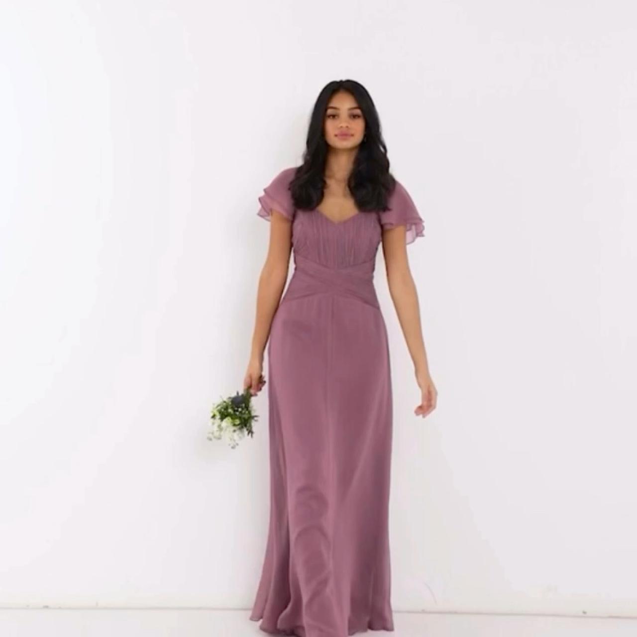 asos design bridesmaid short sleeve ruched maxi dress ASOS DESIGN Bridesmaid satin ruched halter neck maxi dress in dusky blue