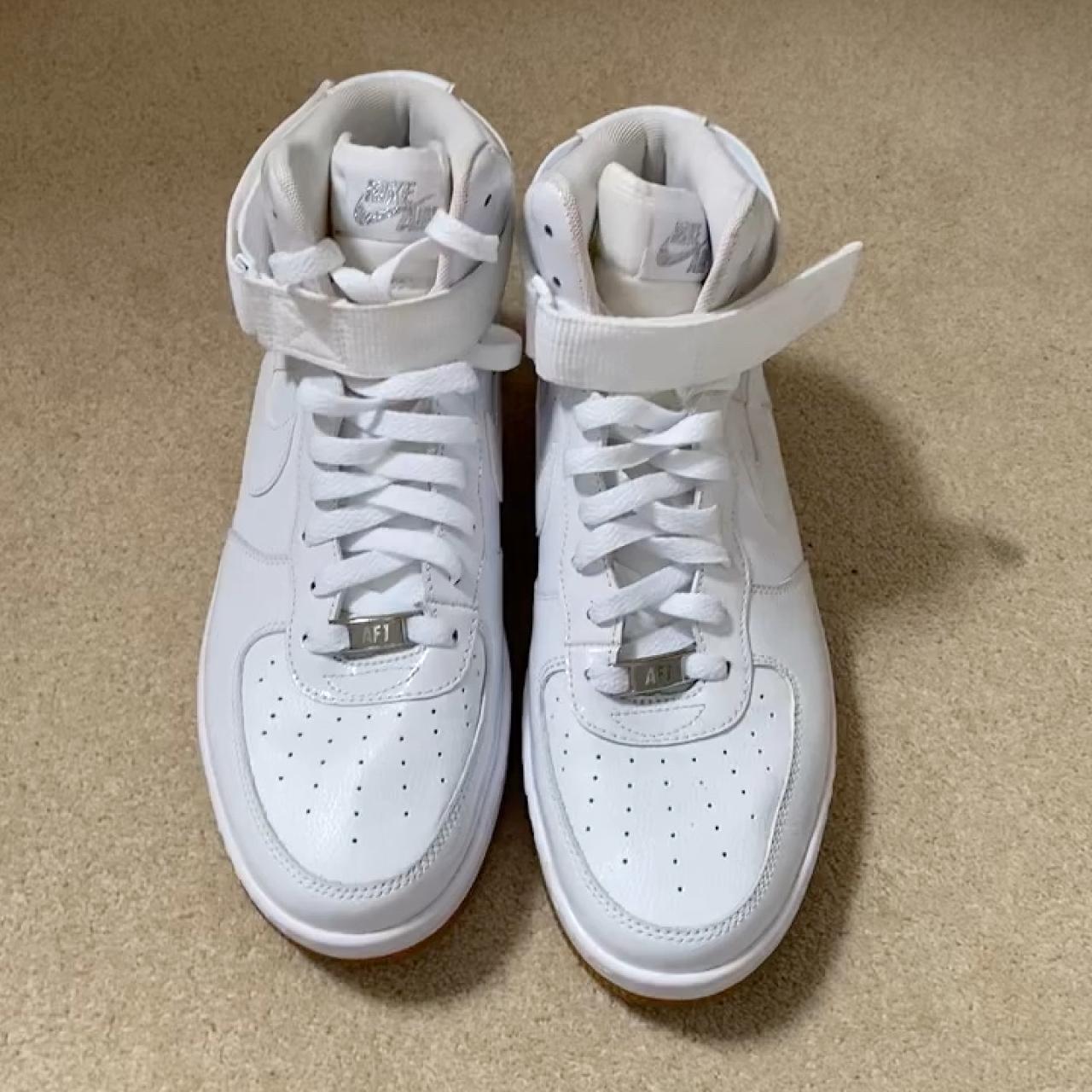 NIKE AIR FORCE ONE AF1 WHITE HI TOP GUM SOLE... - Depop