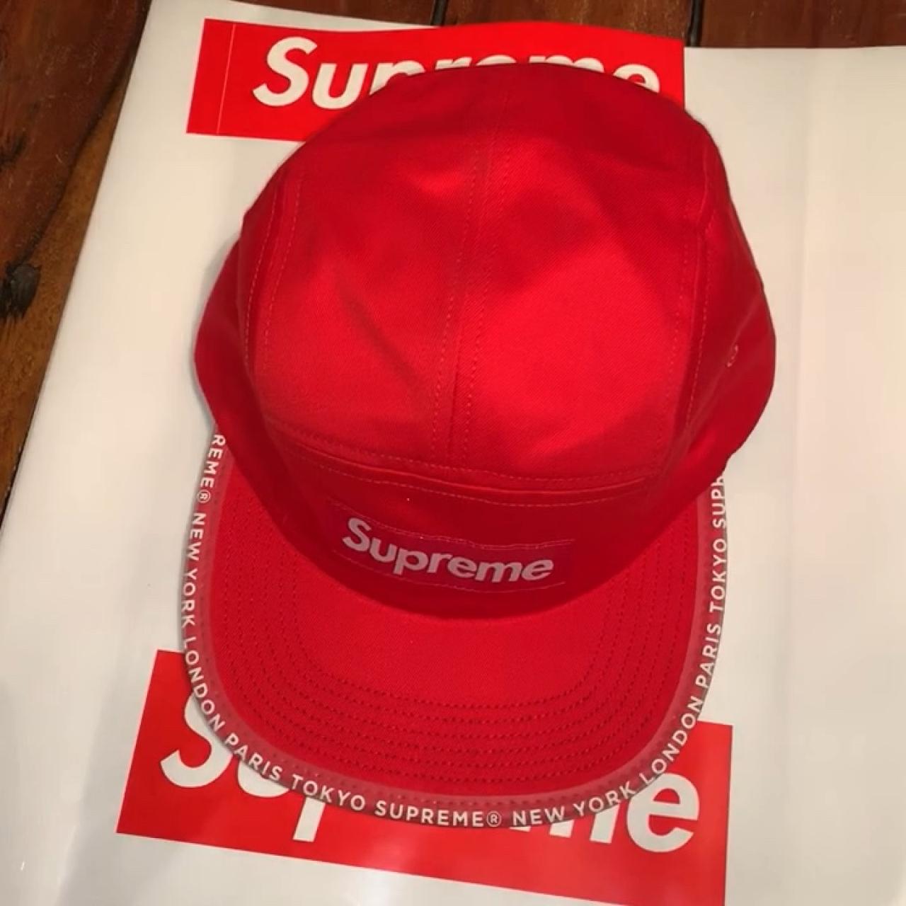 Supreme Worldwide Visor Tape Camp Cap RED SS19 SOLD... | Depop