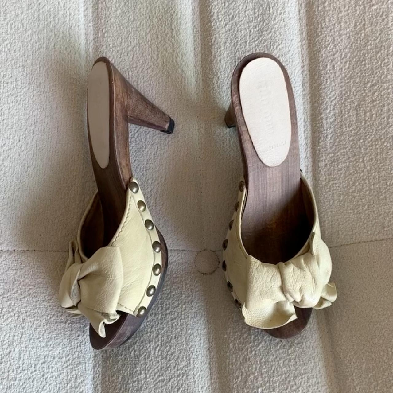 ♡ Miu Miu Wooden Clogs with Leather Bow Ties by | Depop