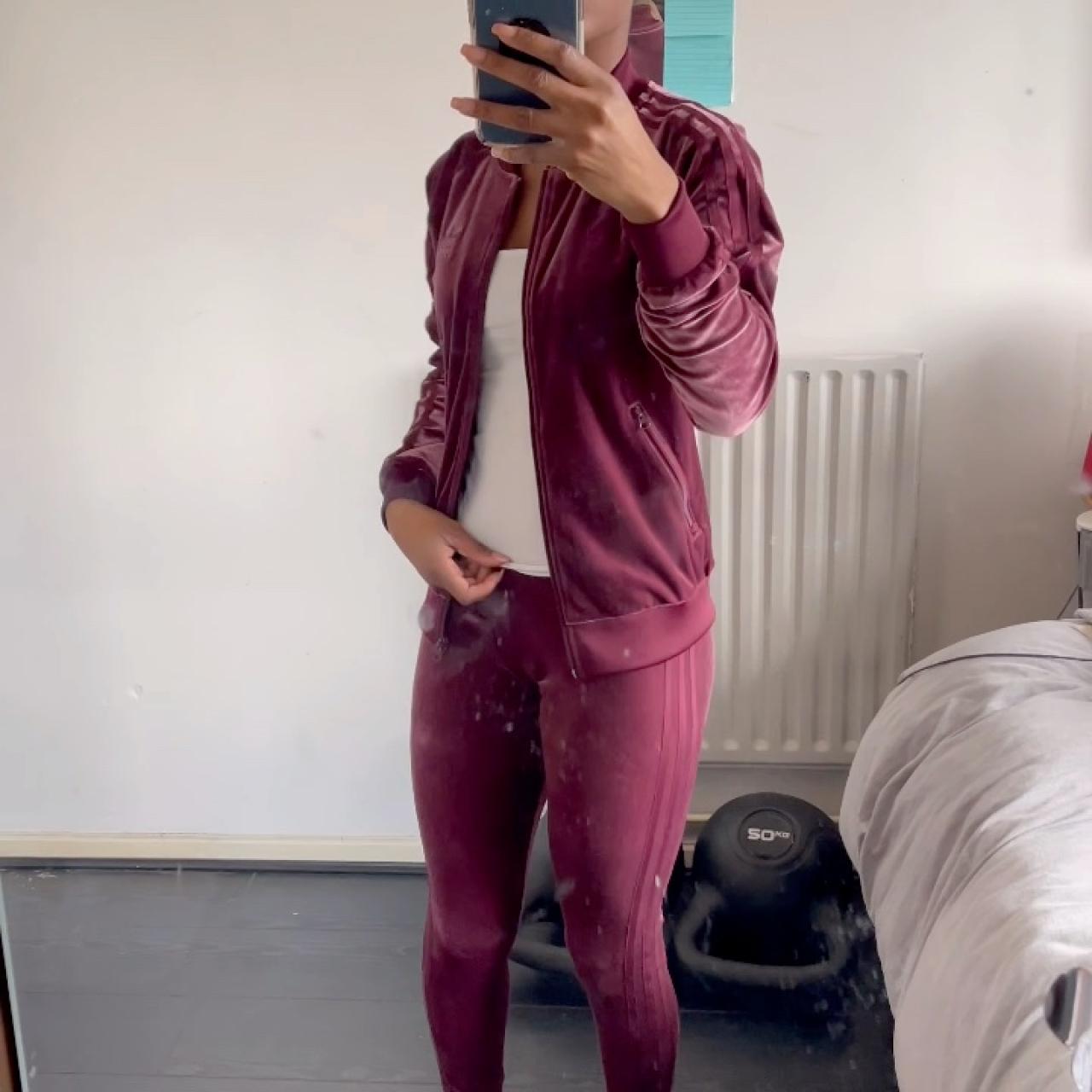 burgundy velvet adidas tracksuit