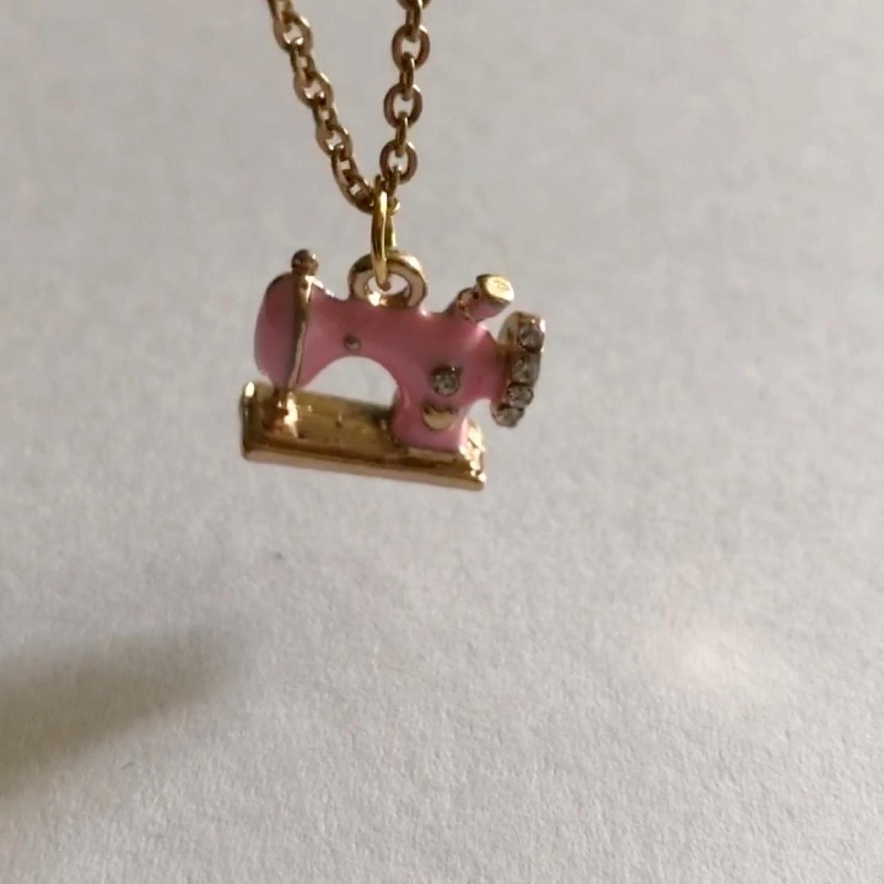 Retro sewing machine necklace, pink sewing machine... Depop