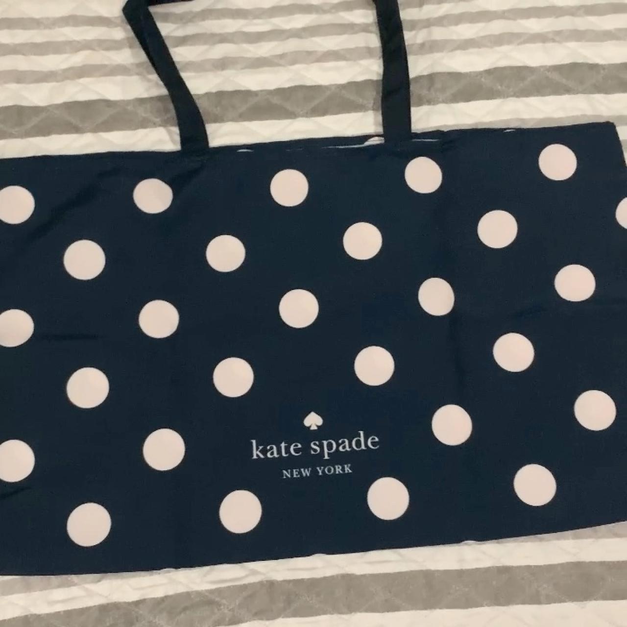 Kate Spade Large Canvas Shopper Beach Foldable Tote Bag Navy Blue Pink Dots