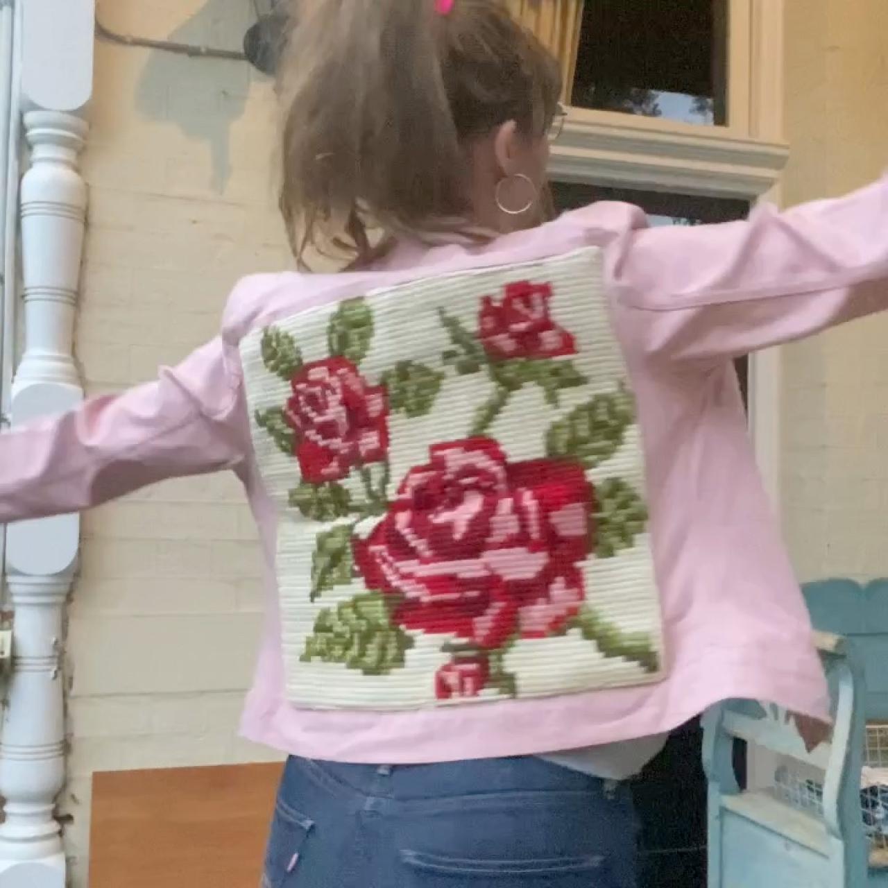 Hand Painted Denim Peony Jacket Upcycled Embellished Denim 