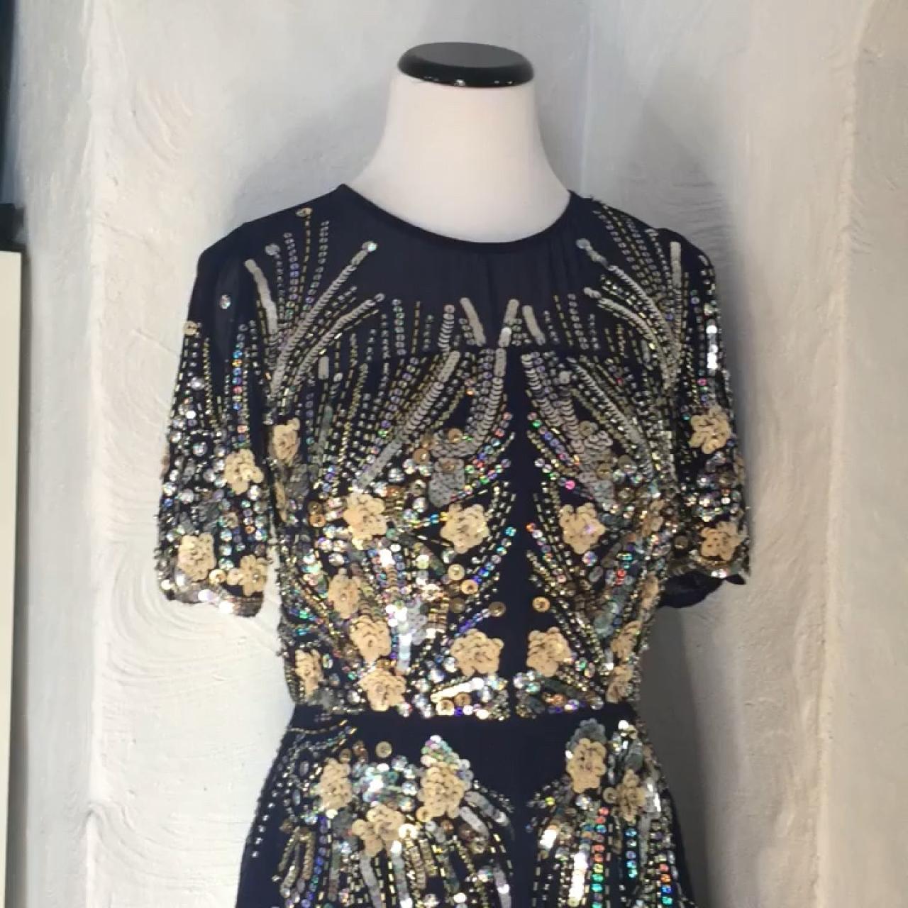 asos gold and navy sparkle mesh skater dress