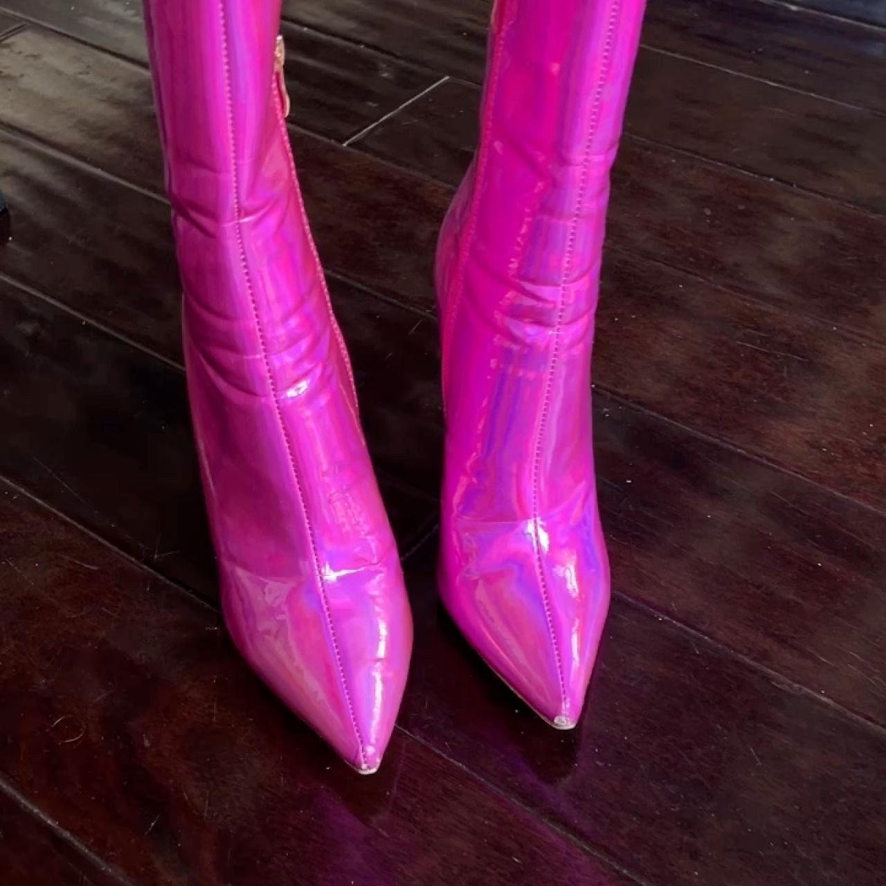 totally spy boots iridescent fuchsia vegan leather... - Depop