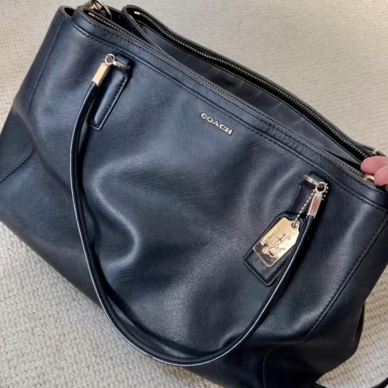 Genuine black leather Coach bag with gold hardware.... Depop