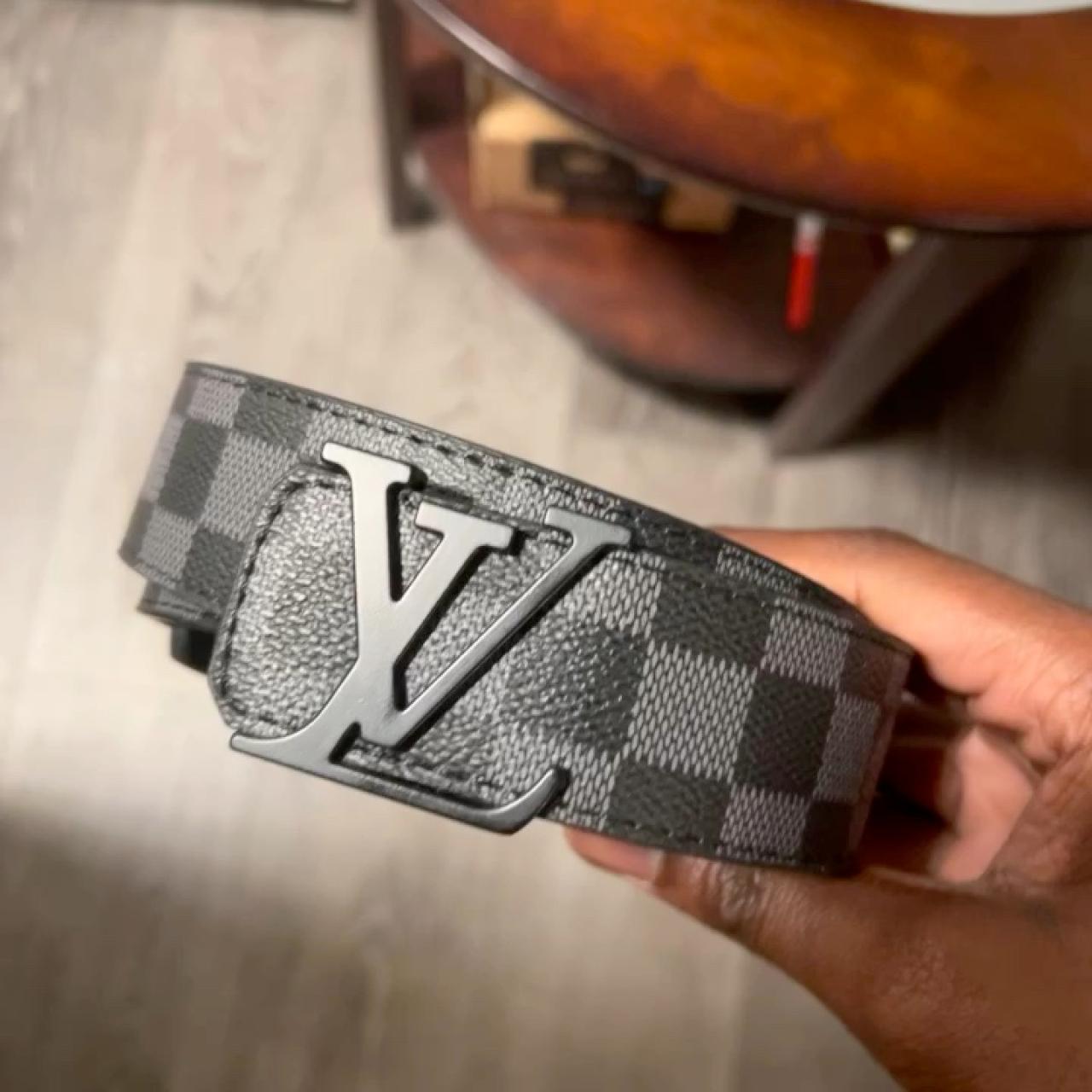 Louis Vuitton Black Checkered Belt DeadStock Comes - Depop