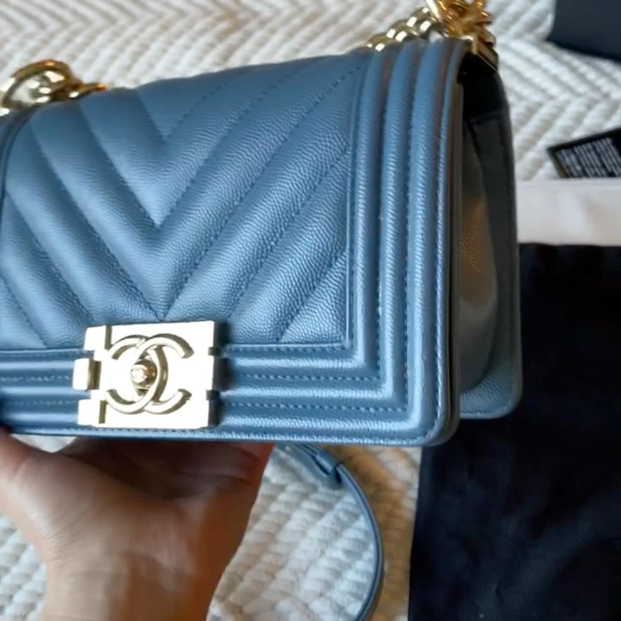 Chanel Light Blue Iridescent Calfskin Medium Boy Bag