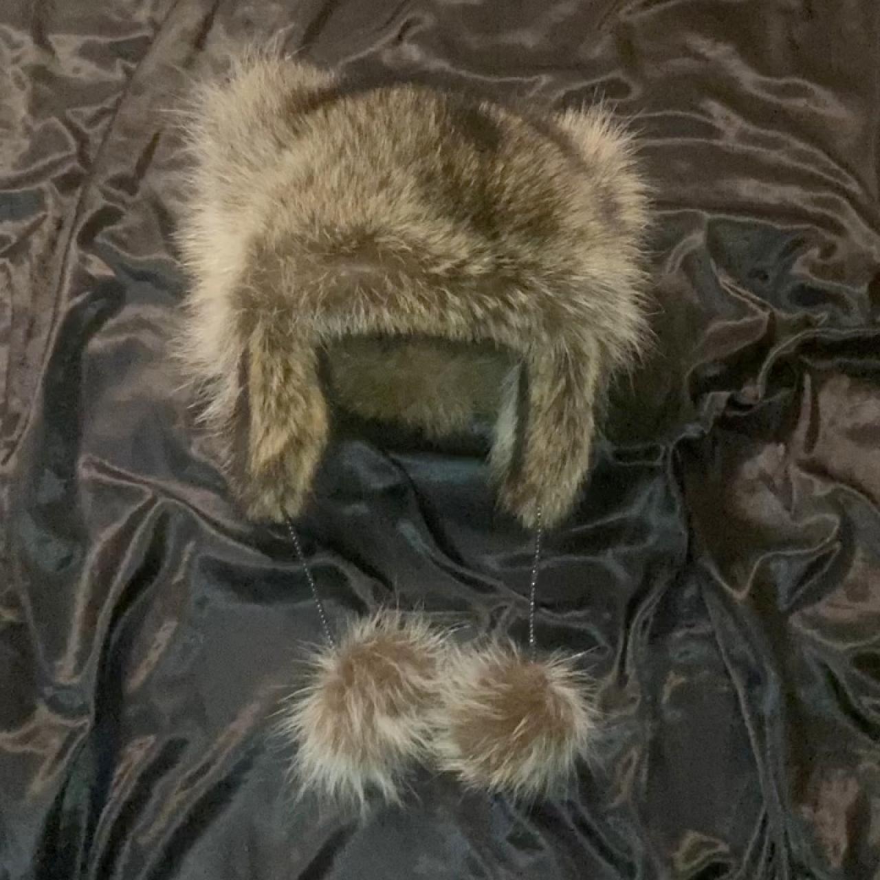 Raccoon Dog Fur Pom Pom Hat with Ears Genuine real... - Depop