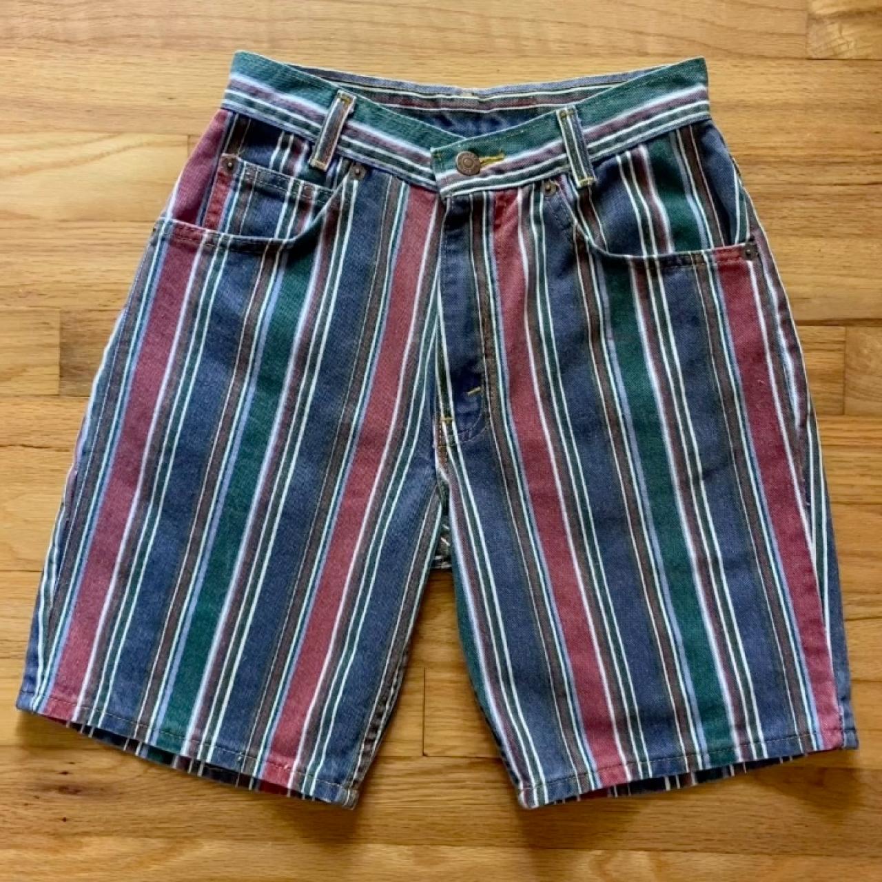 1990s 90s vintage striped denim shorts “ARIZONA JEAN... Depop