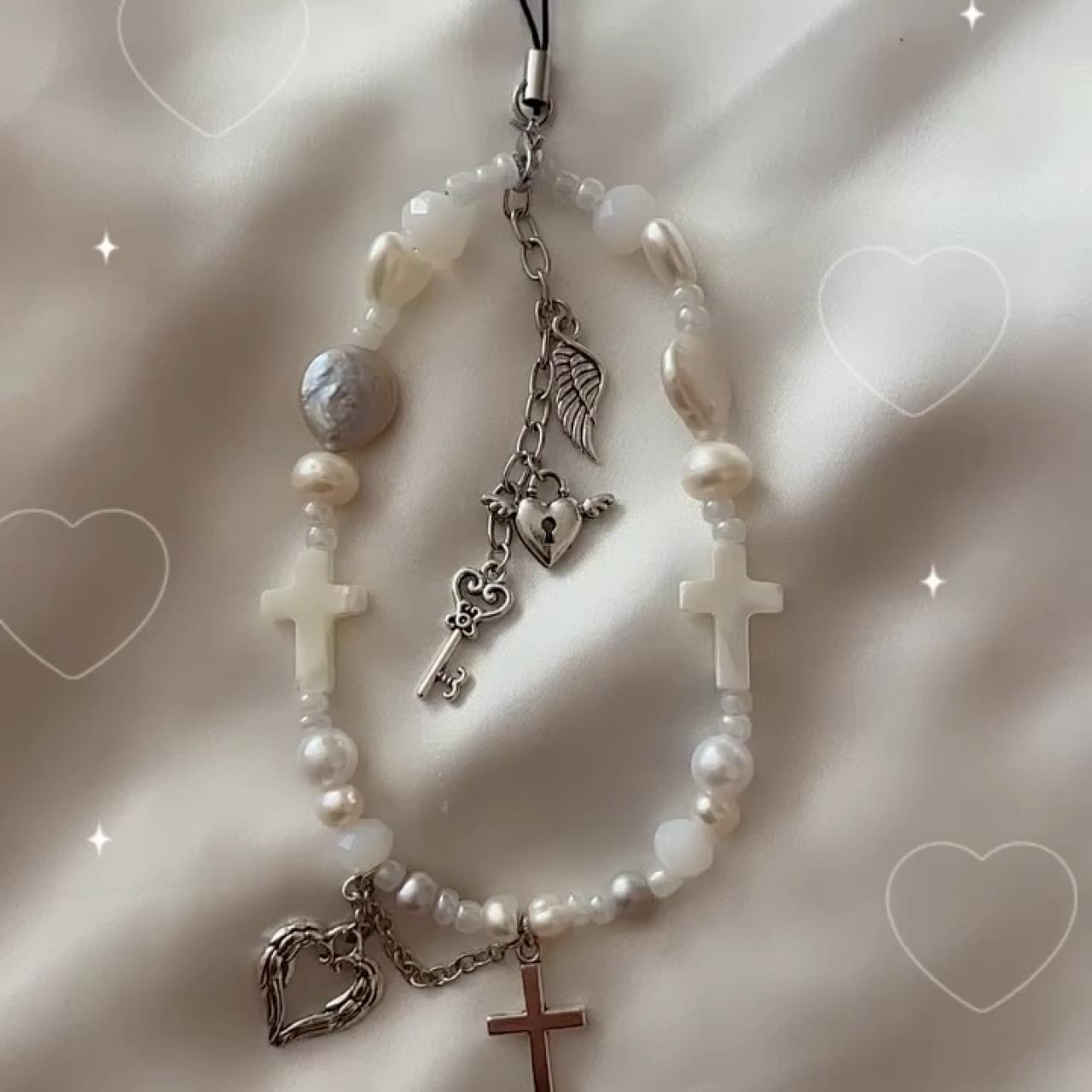 ﾟ handmade white cross phone charm made with... Depop