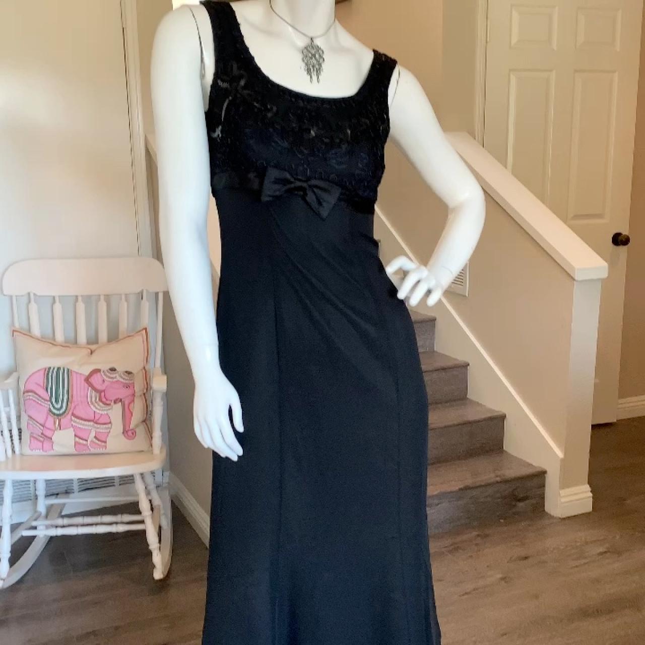 Vintage Black evening/prom gown with sequin/bow... Depop