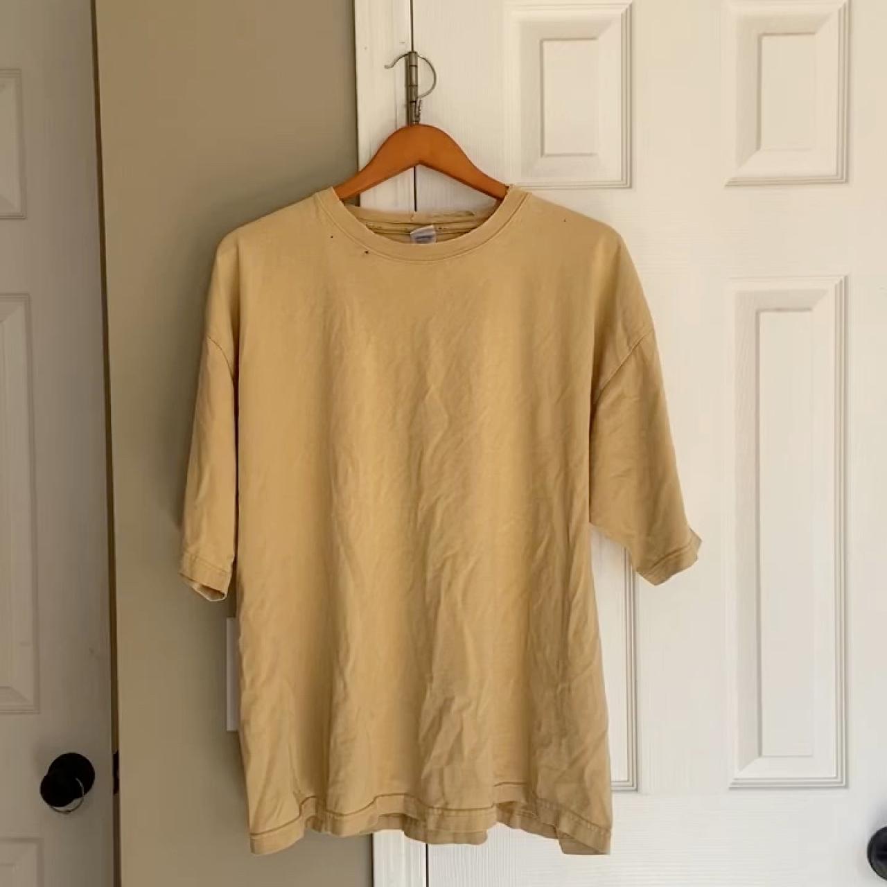 Vintage buttery yellow distressed oversized t-shirt... - Depop