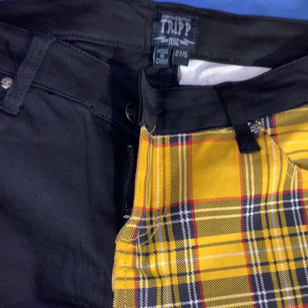 Half yellow plaid half hotsell black pants