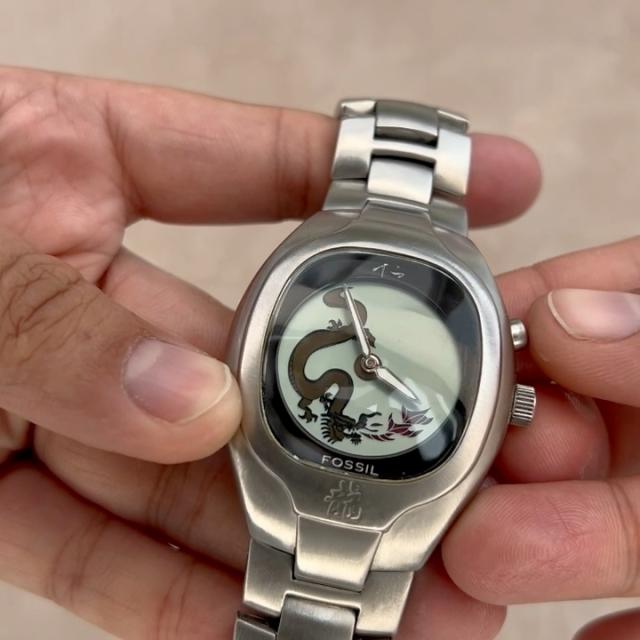 SUPER RARE y2k Flame & Dragon FOSSIL Big Tic Watch, | Depop
