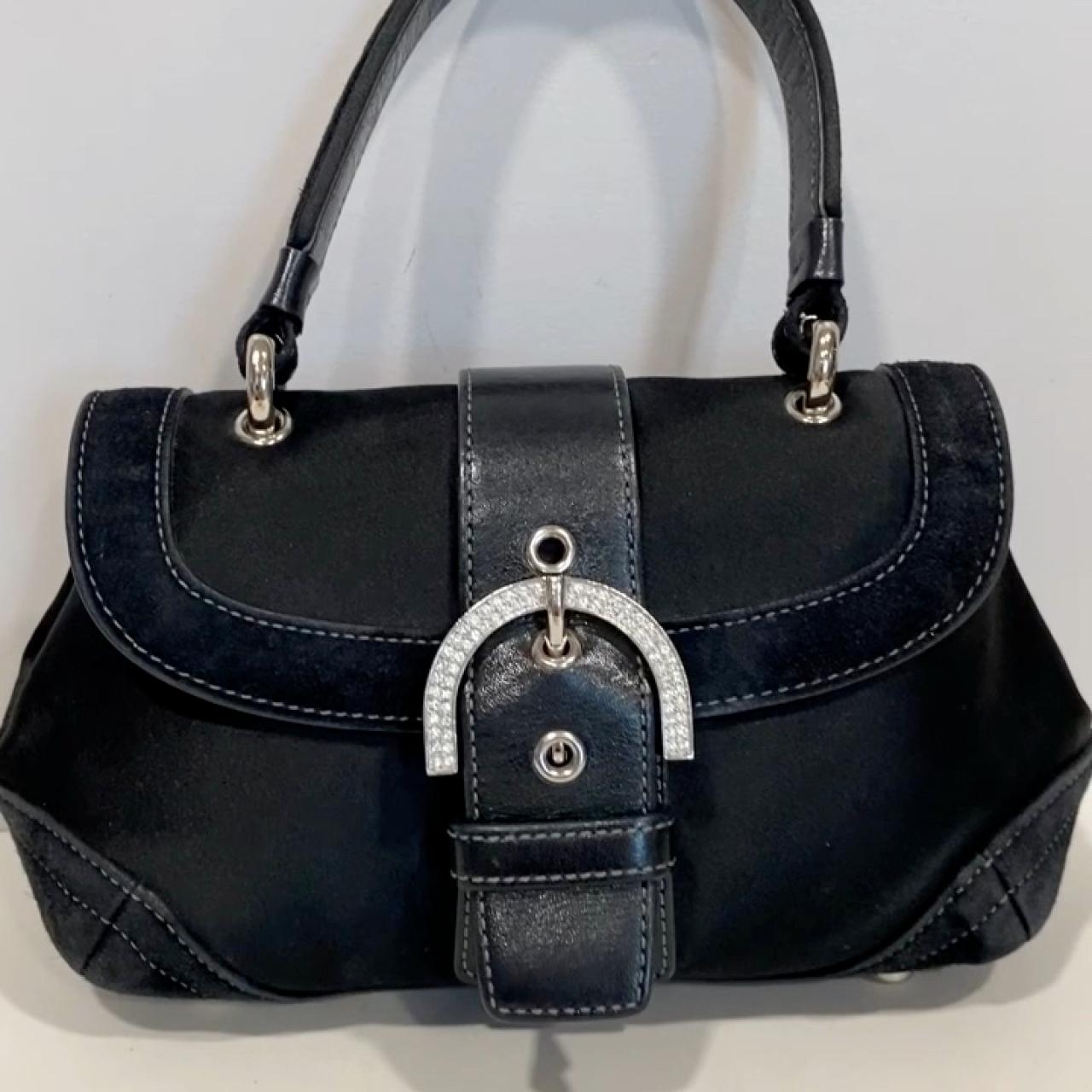 COACH  シアリング イヤーマフ ブラック(中古) Coach Vintage black Satin Swarovski Crystal | Depop