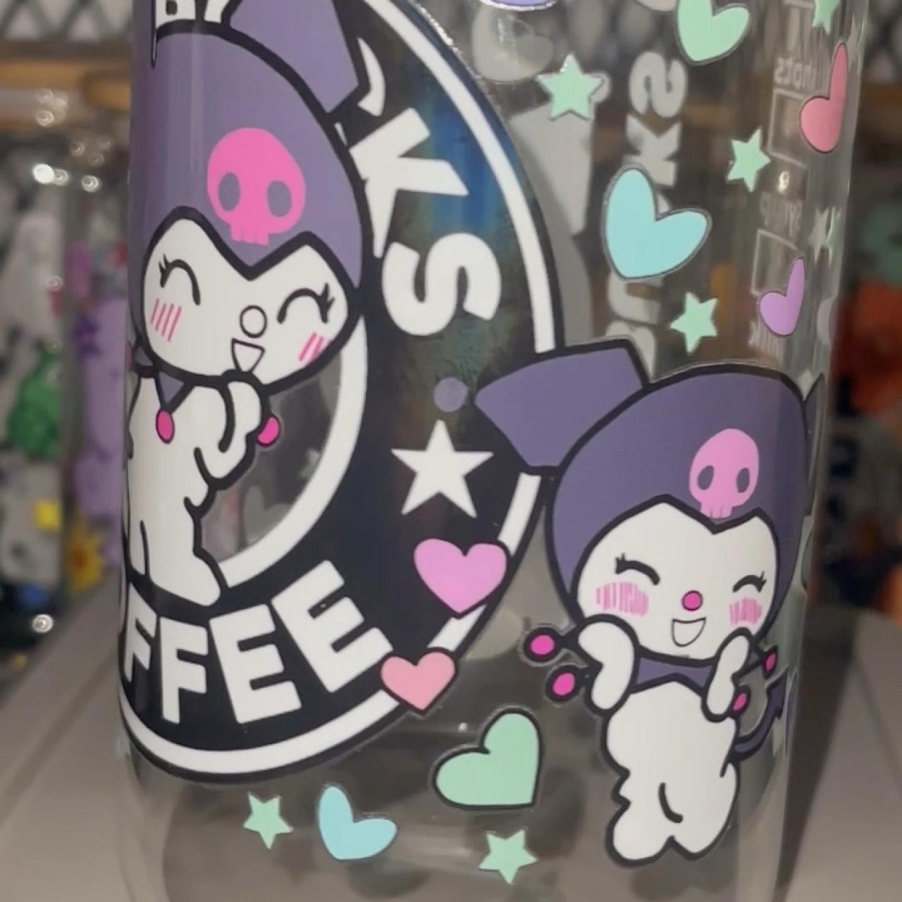 Cute Kuromi Glass Can 16oz, Kuromi Cup, Sanrio Glass Cup