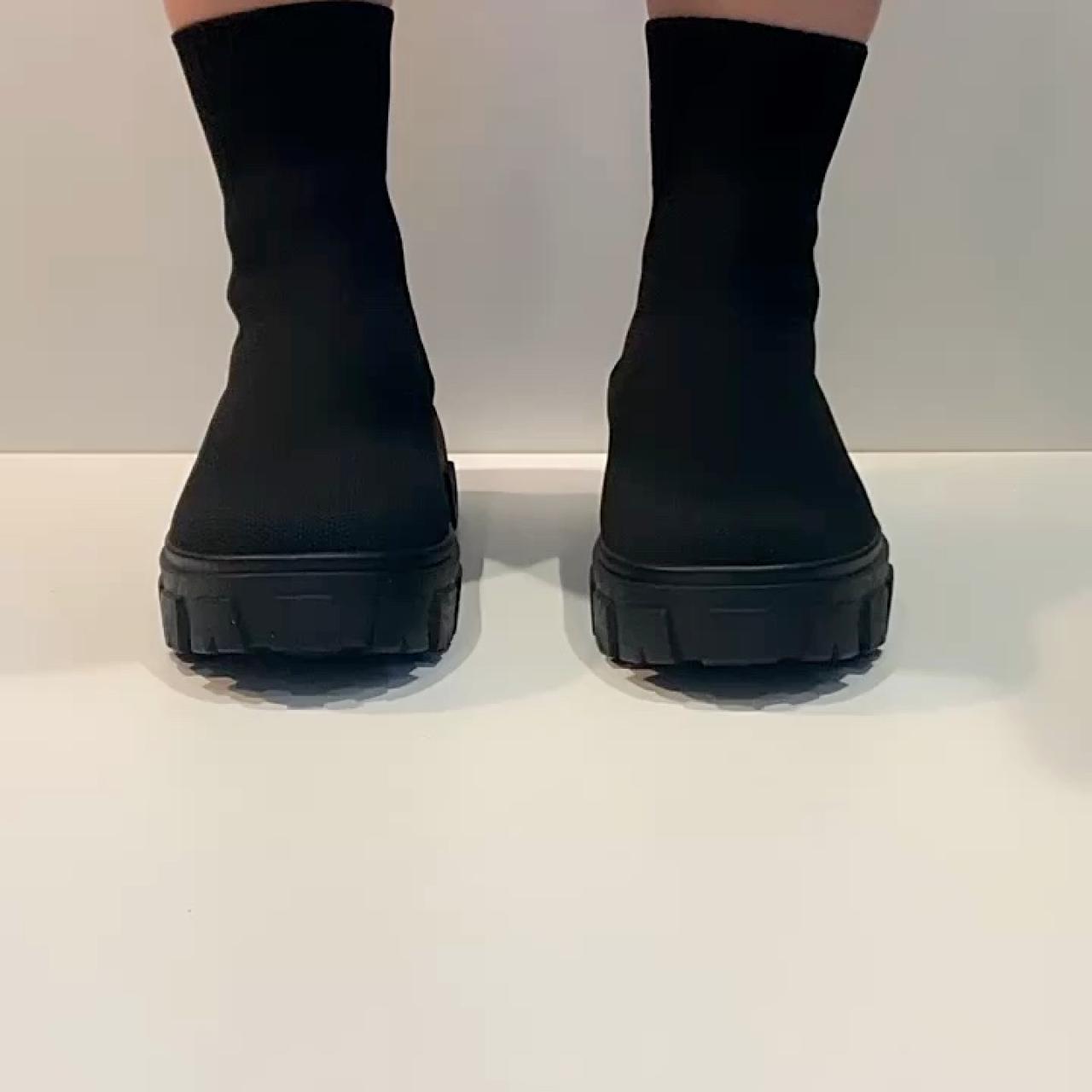 Macy Our Black Knitted Sock Boot with Chunky Black... Depop