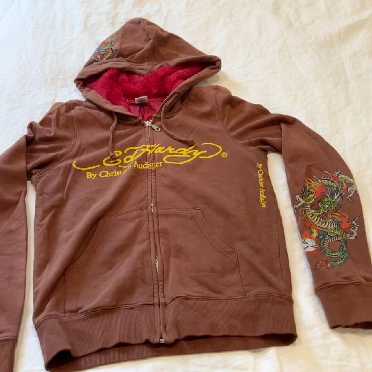 Vintage rare dead-stock ED HARDY brown zip up... - Depop