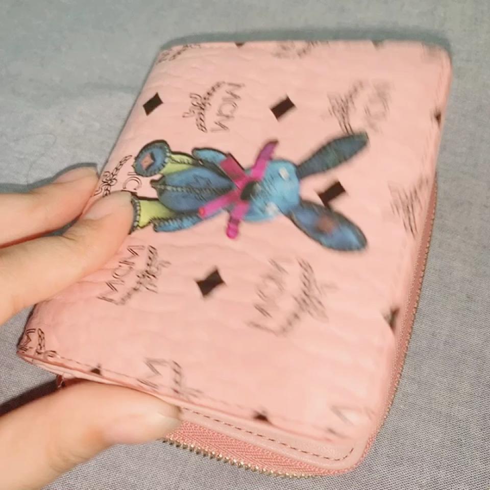 Mcm Zip Around Wallet In Rabbit Carrot Visetos In Pink