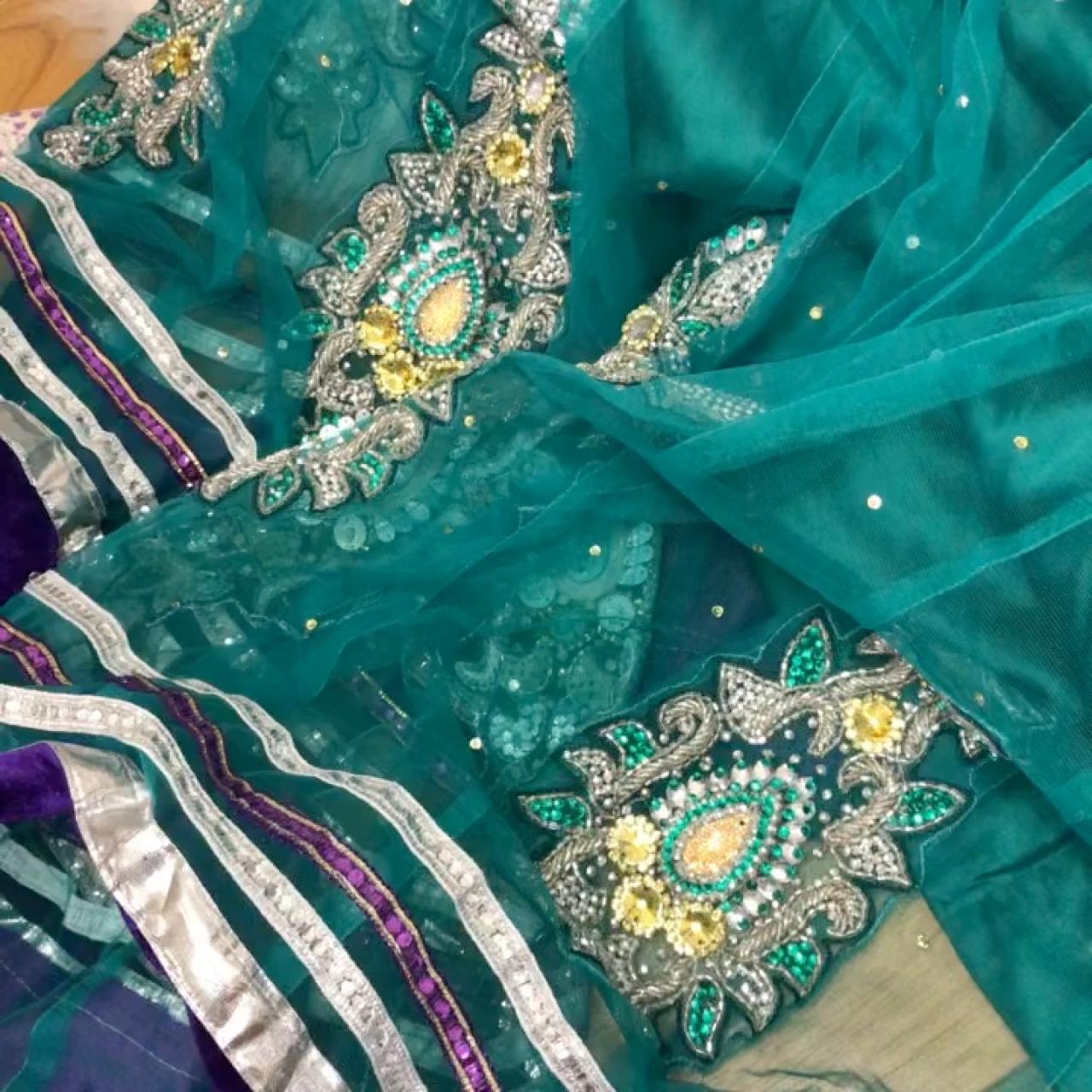 Blue And Purple Lengha Ready Made Sari - Worn Once   - Depop