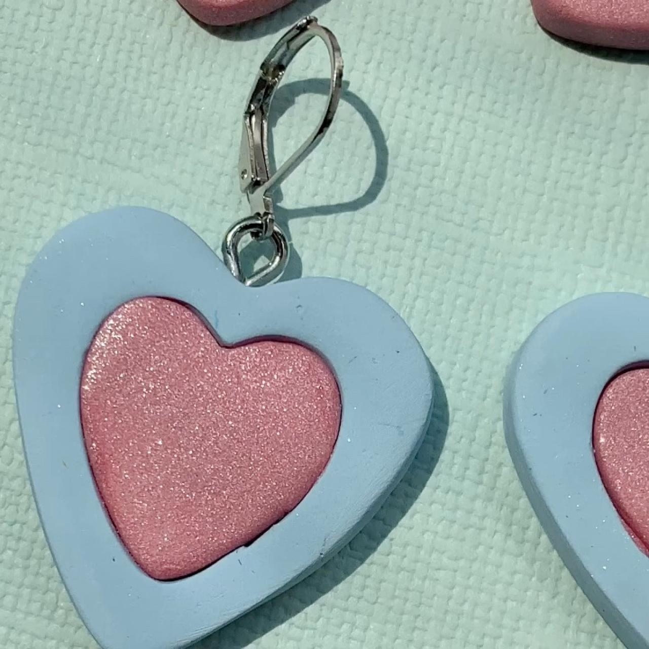 pink & blue love heart pendant earrings ♡ -... - Depop