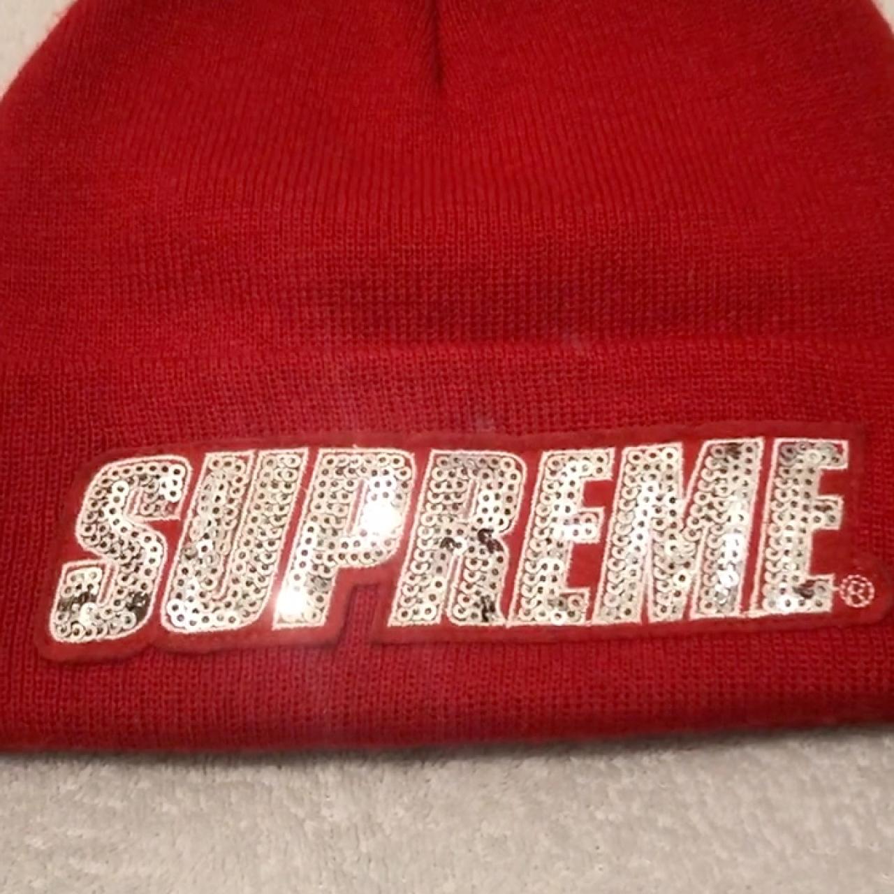 Red Supreme Beanie/Scully Sparkle/ Sequins... - Depop