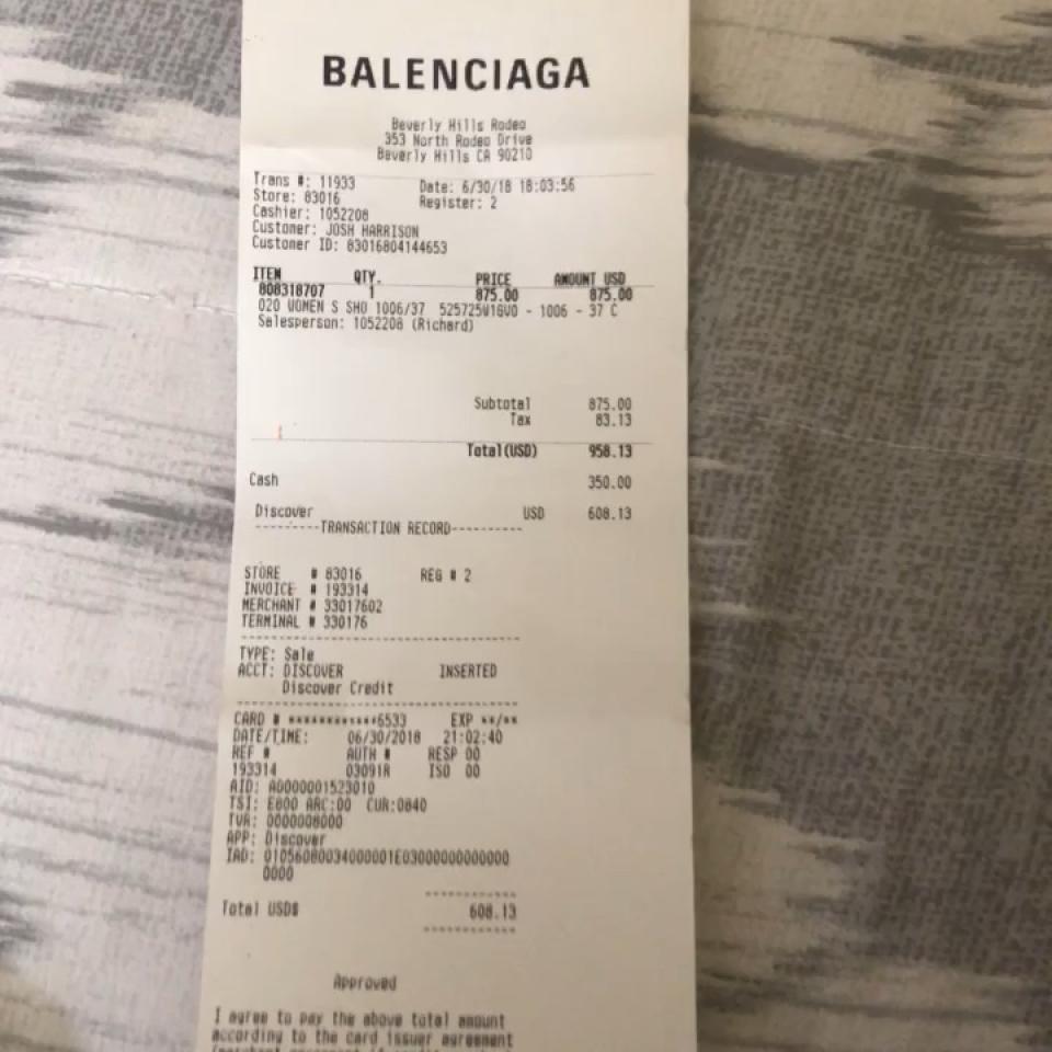 Оригинальный чек Balenciaga