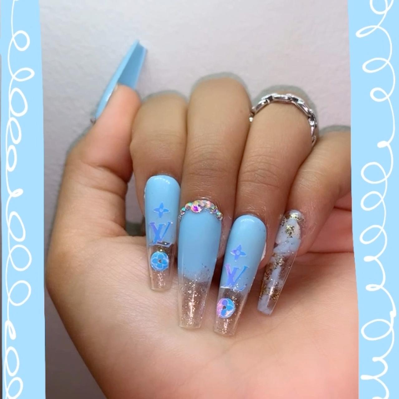 Blue LV Press On Nail Set Super cute LV set w - Depop