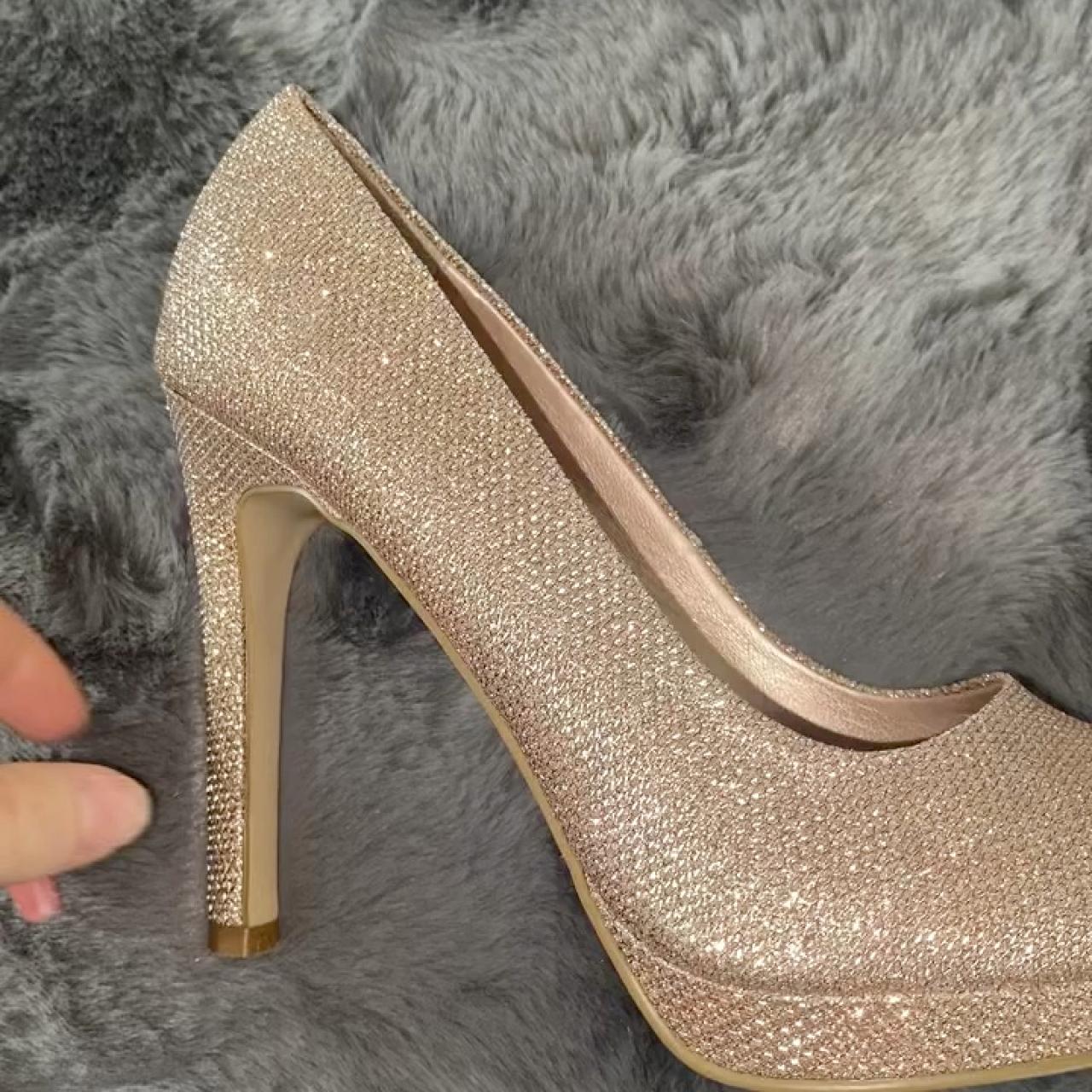 Rose gold glitter heels- worn once- from New Look-... - Depop