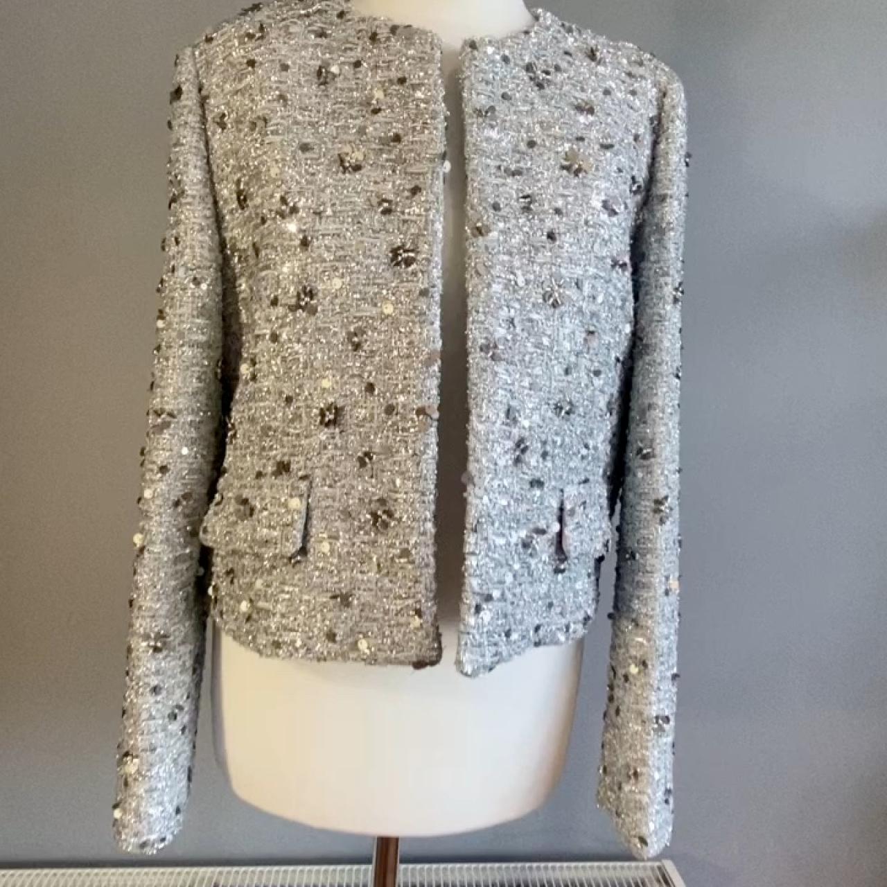 SINCE THEN ♥ Glitter Tweed Two Piece /追跡付 ZARA ZW COLLECTION SEQUIN JACKET SILVER NEW SS24 SIZE XS,S,M