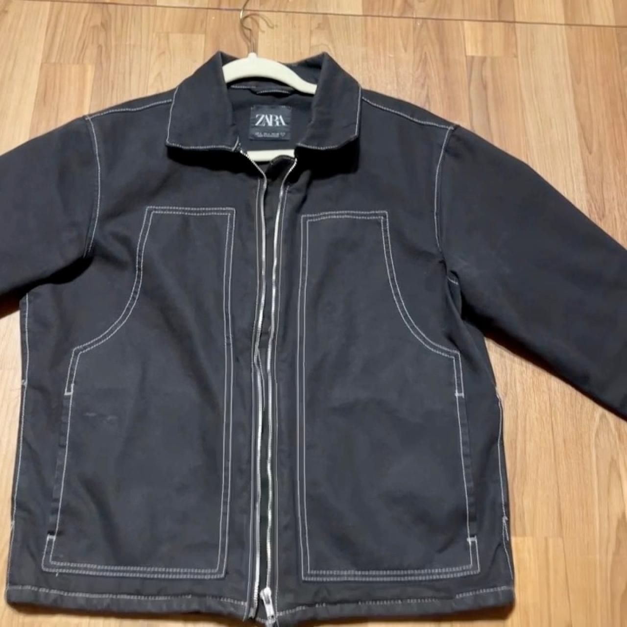 Zara contrast topstitching black jacket | Depop