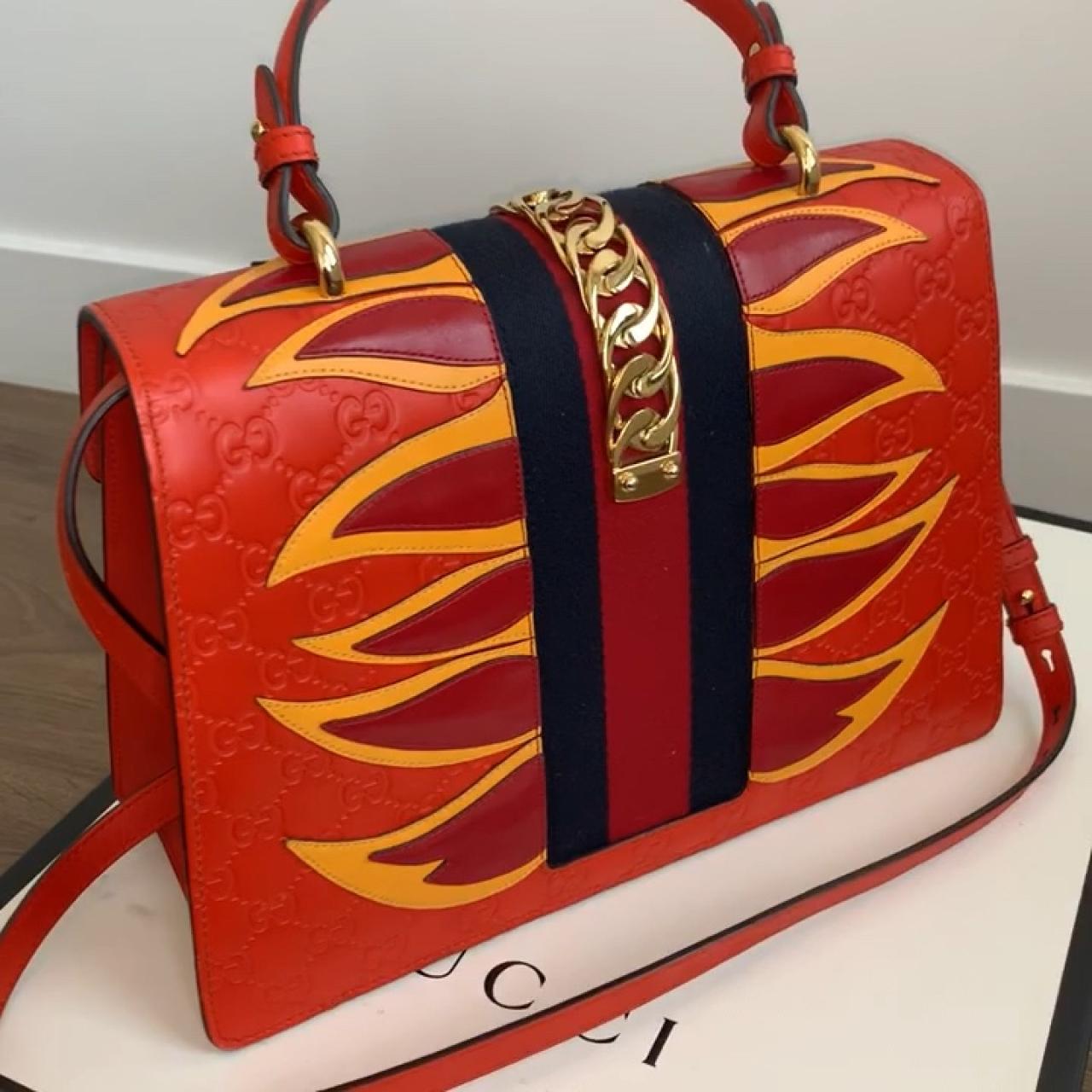 GUCCI SYLVIE FLAMES orange bag with removable