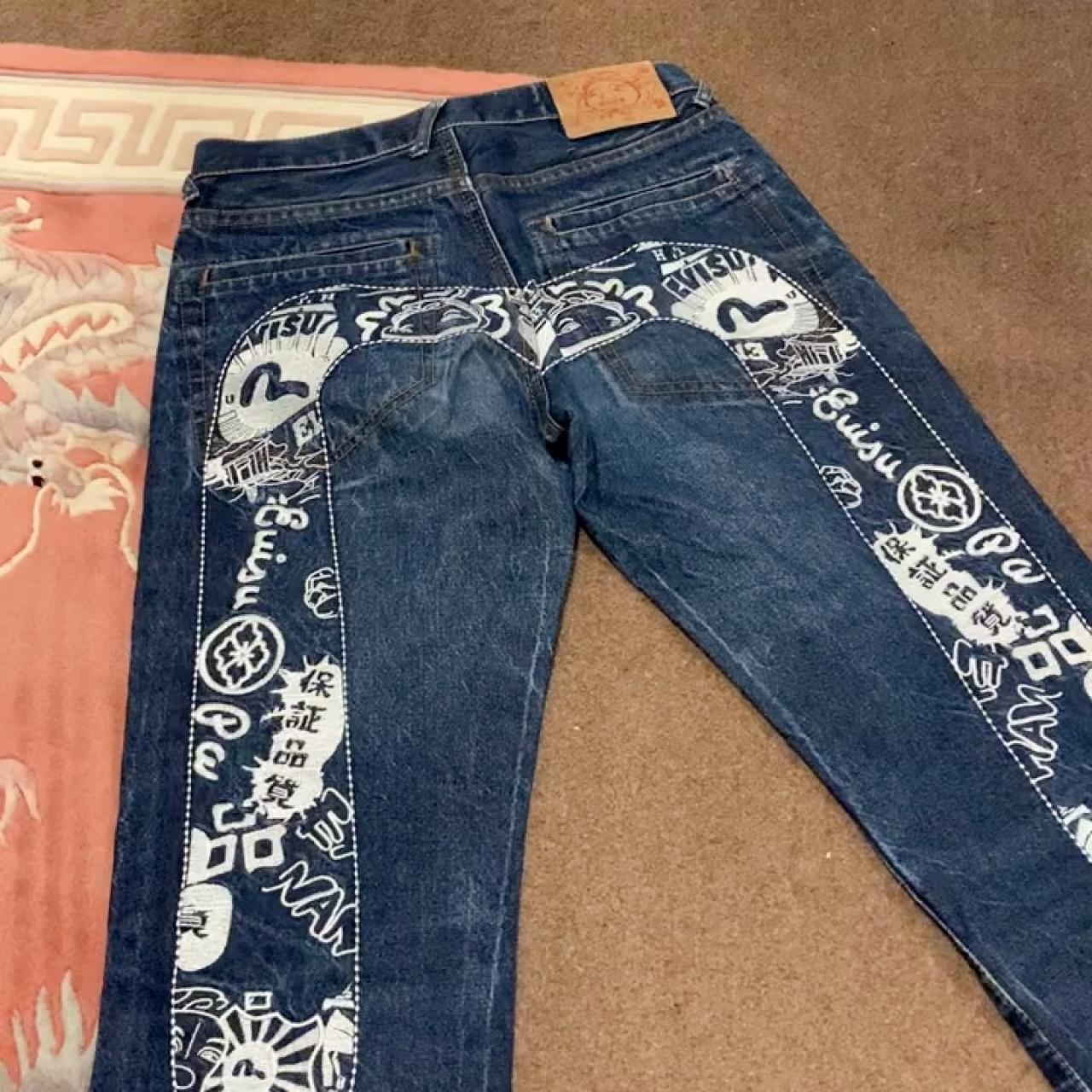 Evisu jeans w30with amazing white stitched detail on... - Depop