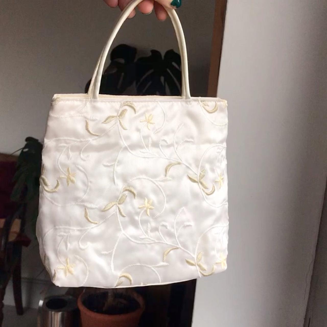 super cute 90s vintage white and cream satin bag... - Depop