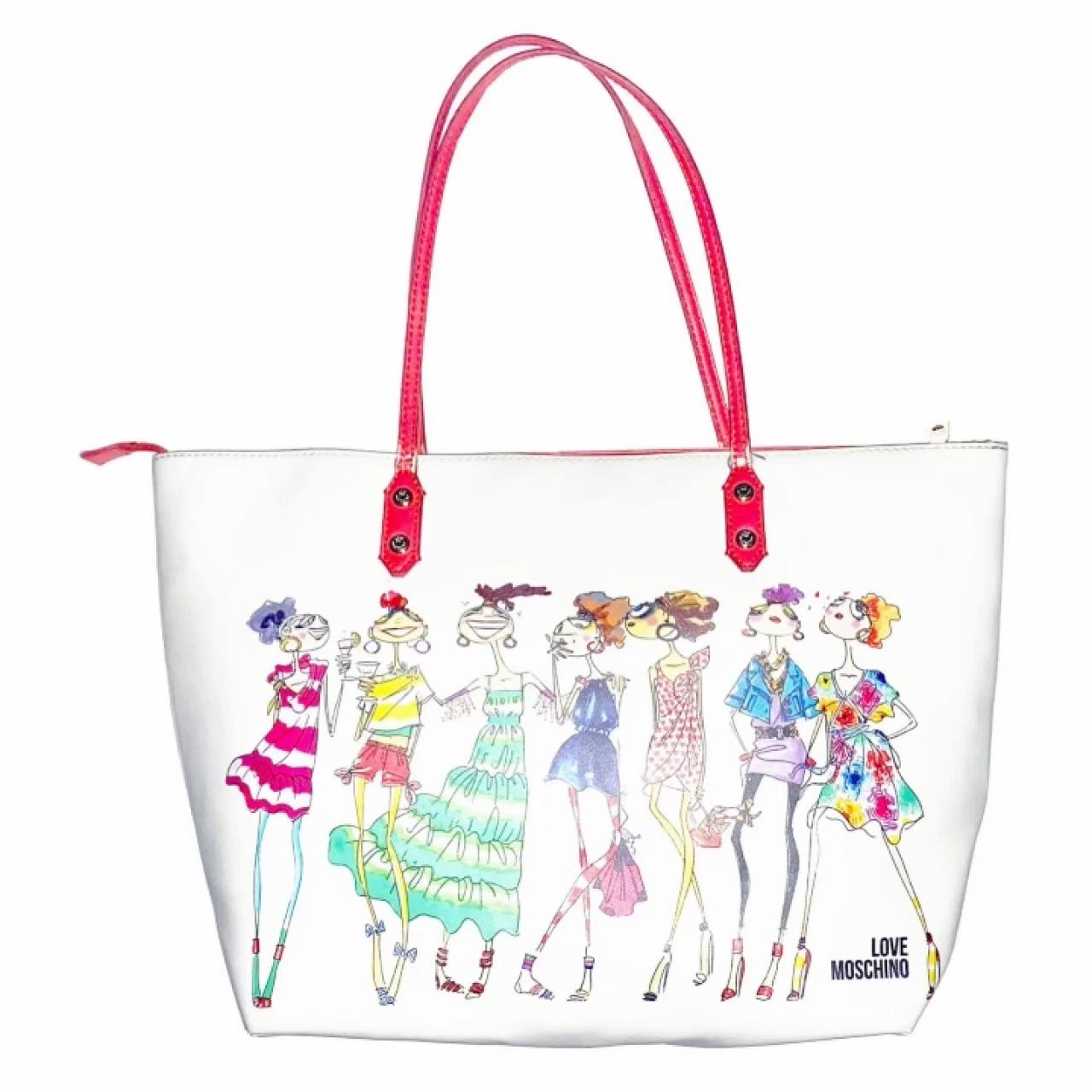 Love Moschino Large Eco Tote Bag | White/Red | 30cm... - Depop