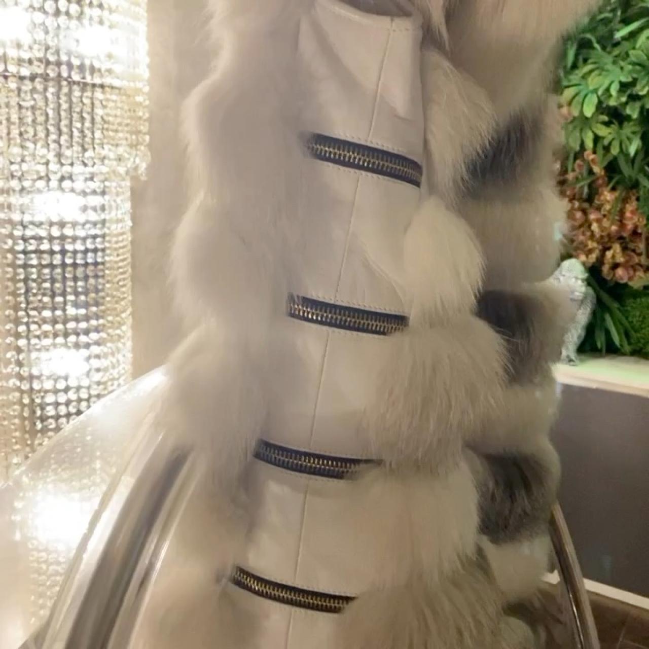 Guanti In Vera Pelle Bianchi Con Originale Pelliccia Di Volpe Bianca, Taglia 9-3XL