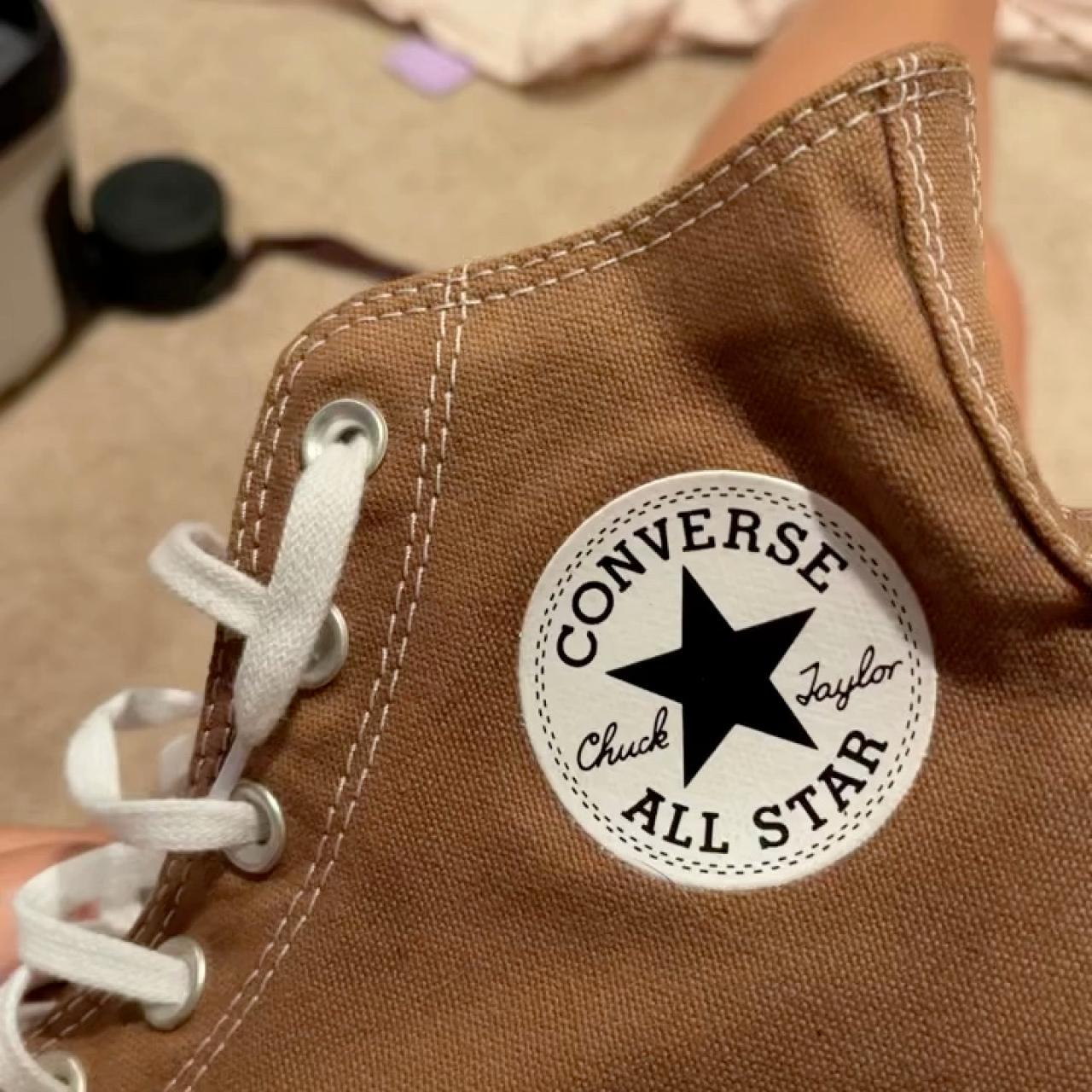 brown converse (custom) platform converse - Depop