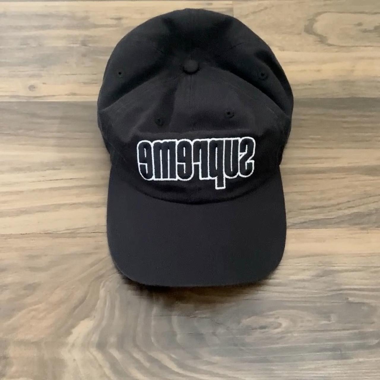 Supreme Reverse Logo 6-Panel Hat in Black. Lightly...