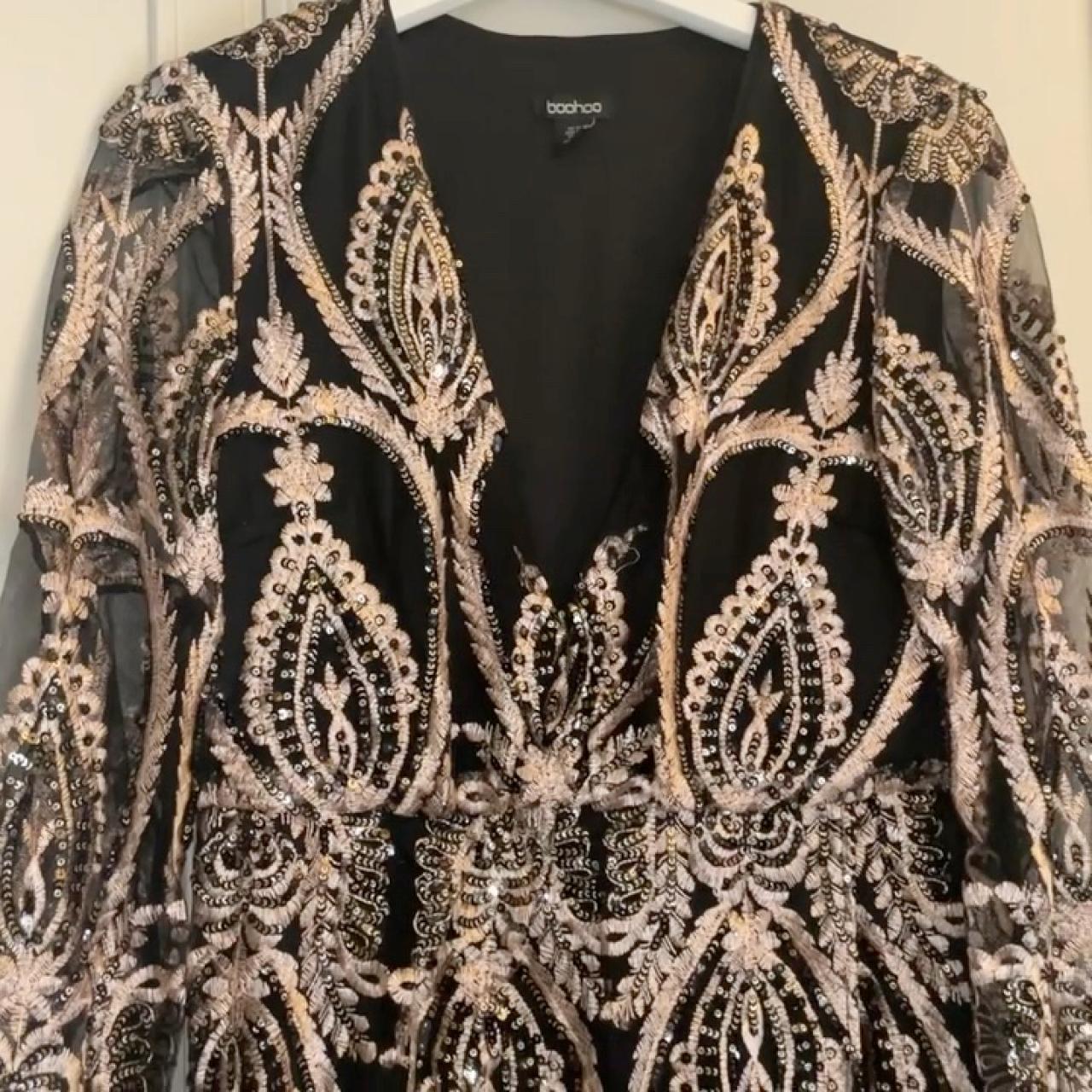 boohoo black and gold sequin dress Boohoo Black & Gold Sequin Long Sleeved Formal Dress Women's Size 2 US