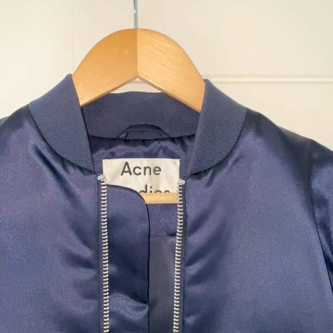 Acne Studios Navy 'Fuel Shine' Bomber Jacket. Size... - Depop