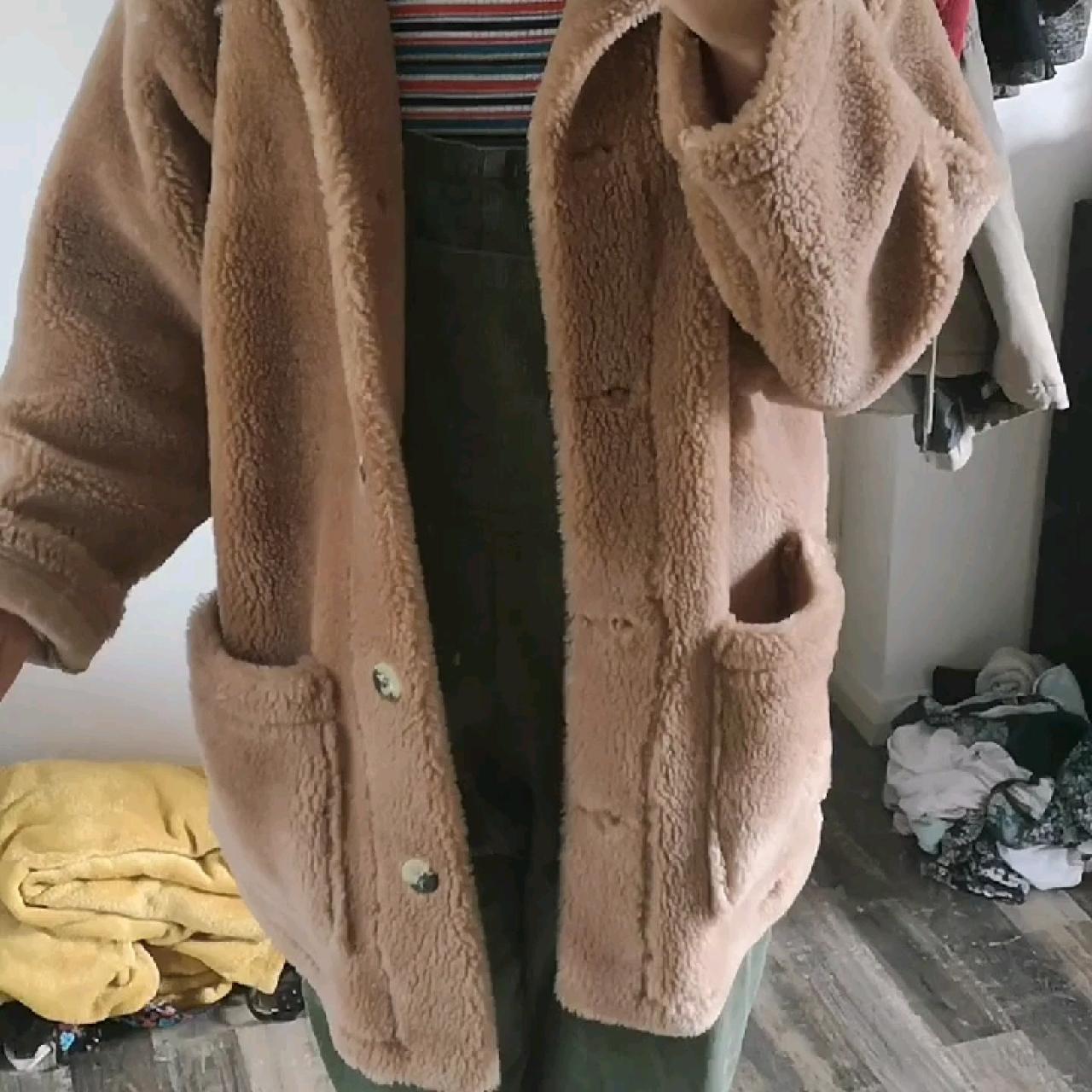 hooded open front teddy coat