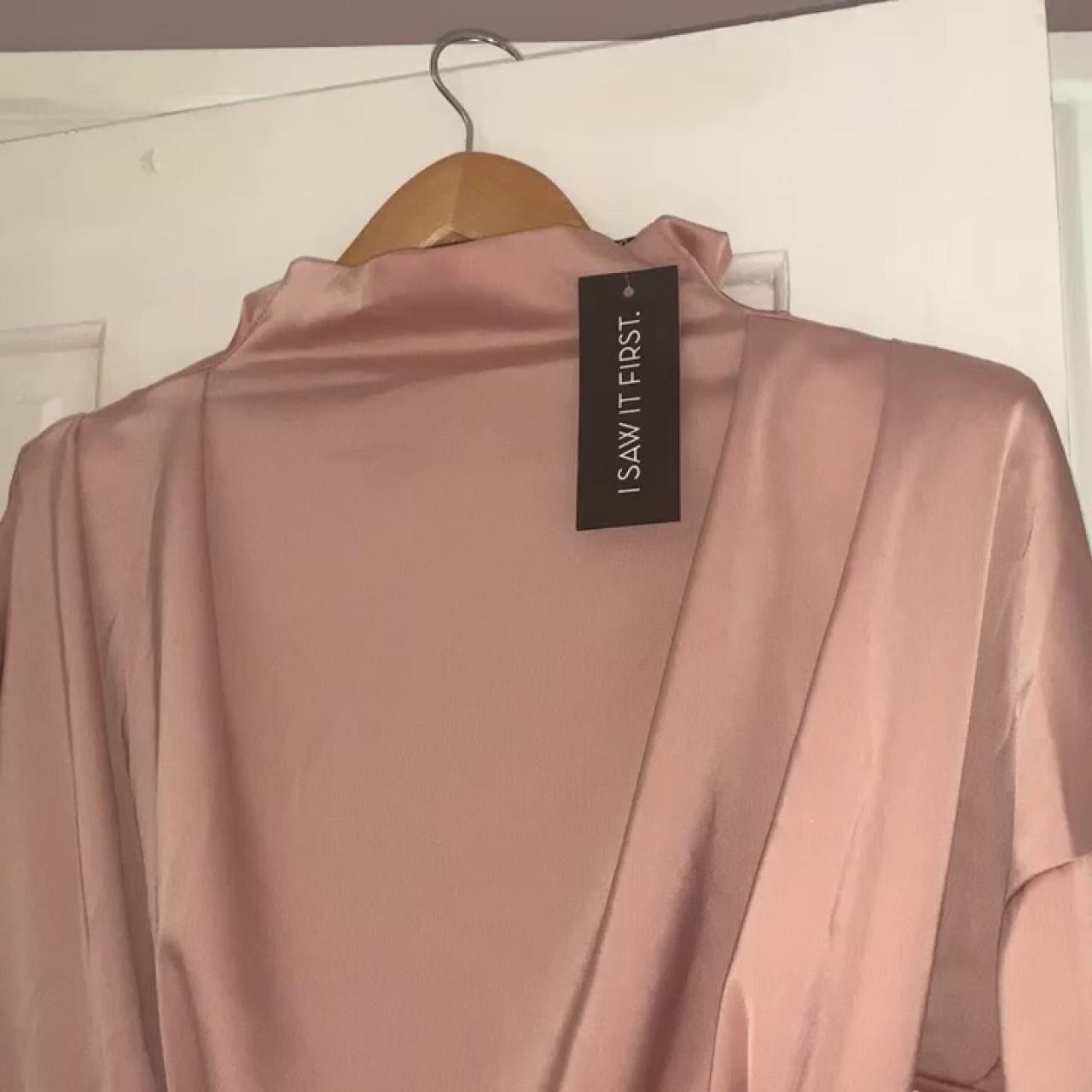 taupe high neck ruched back satin mini dress
