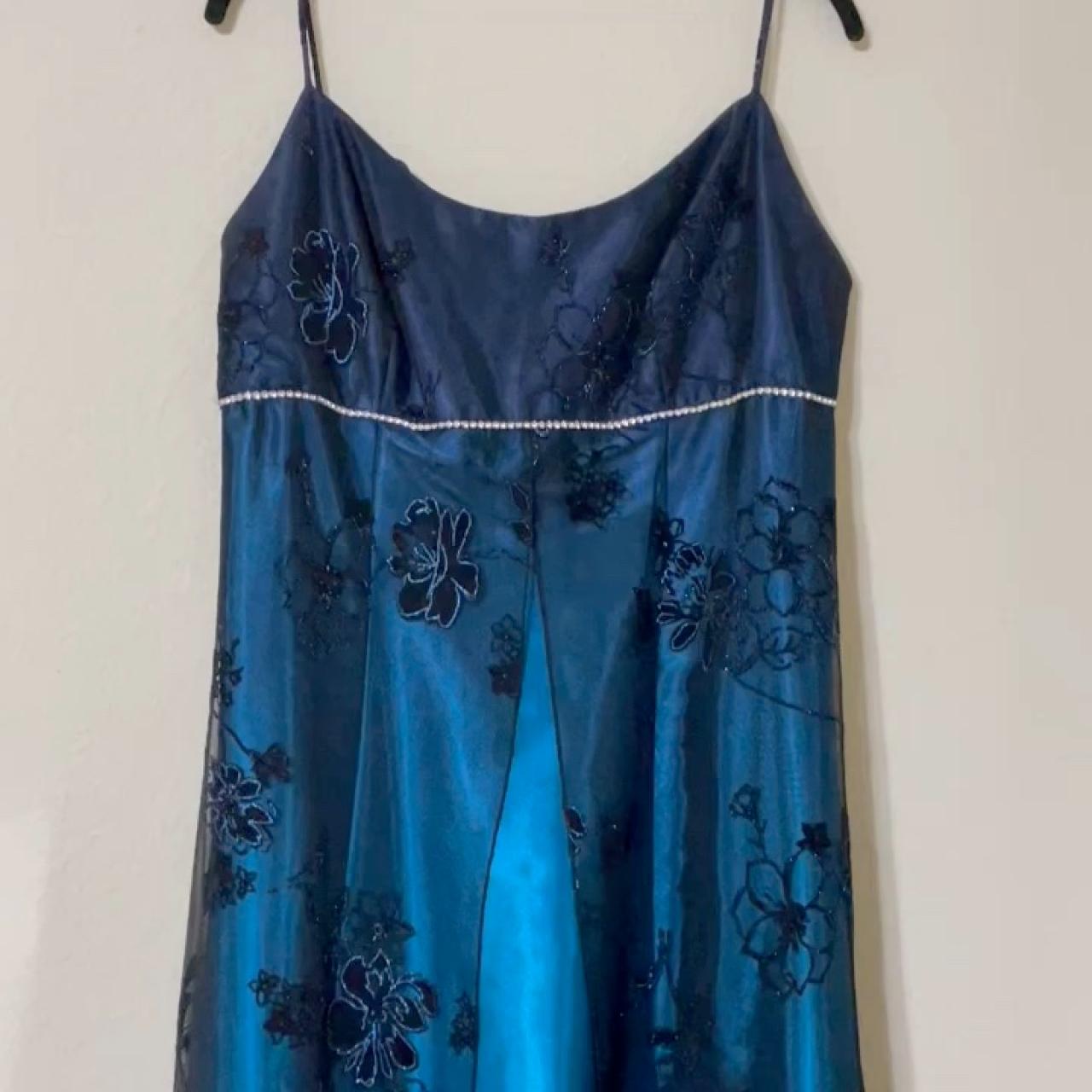 90s vintage goth blue black glitter gown vampy prom... - Depop