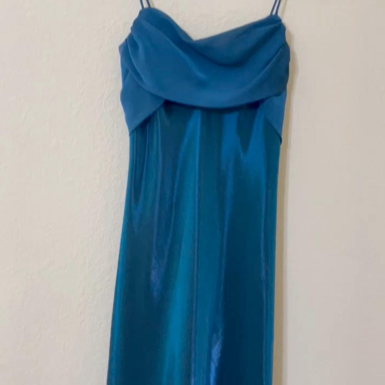 Y2K goth metallic teal blue gown vampy prom dress... - Depop