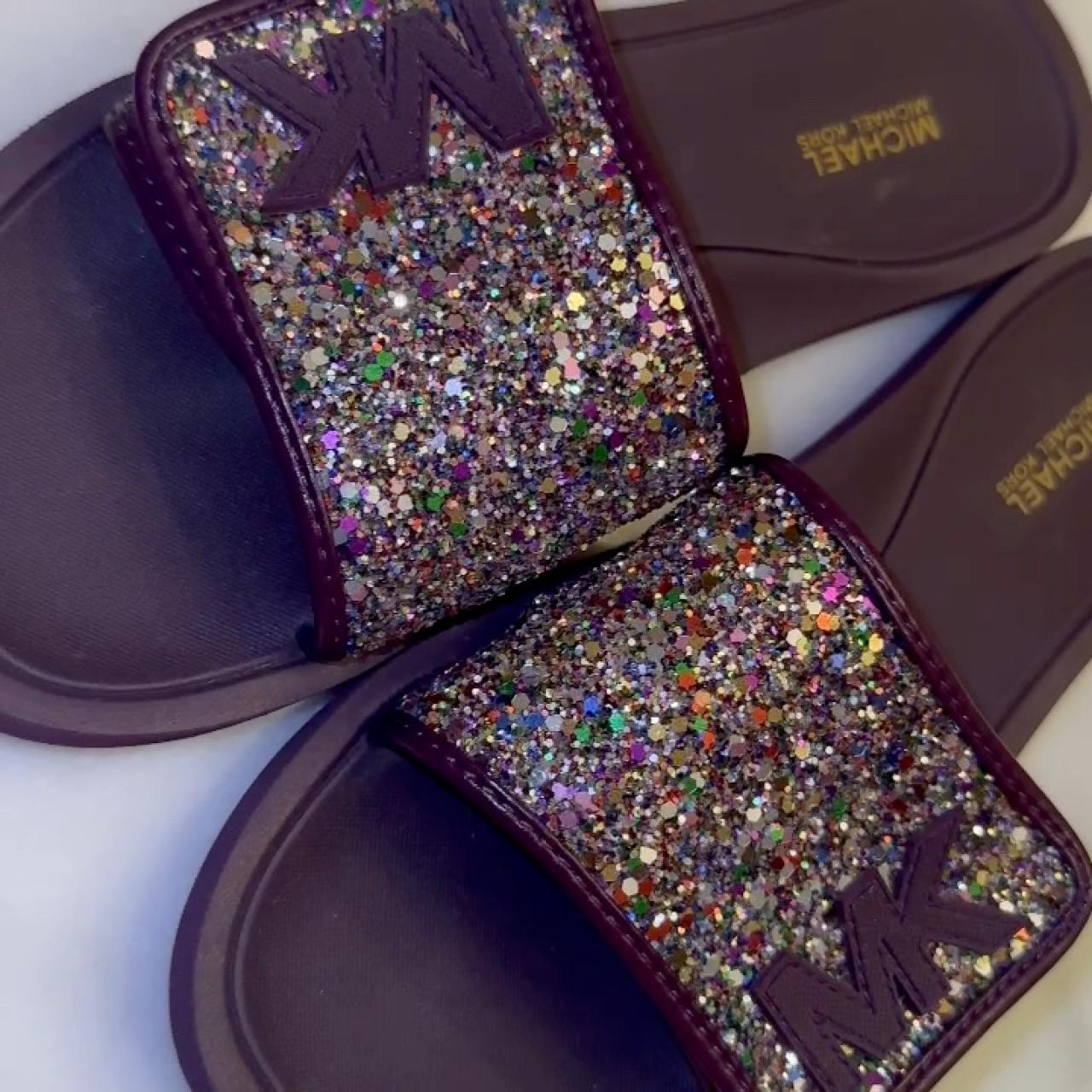 Unique Sparklingly Purple Michael Kors slides.... | Depop
